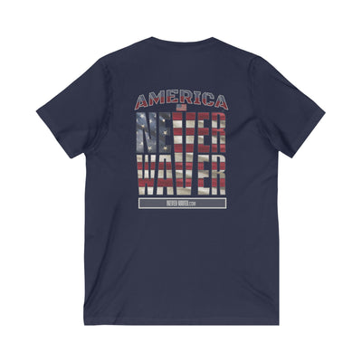 Unisex V-Neck Tee - 'America Never Wavers' Patriotic Shirt - Never Waver