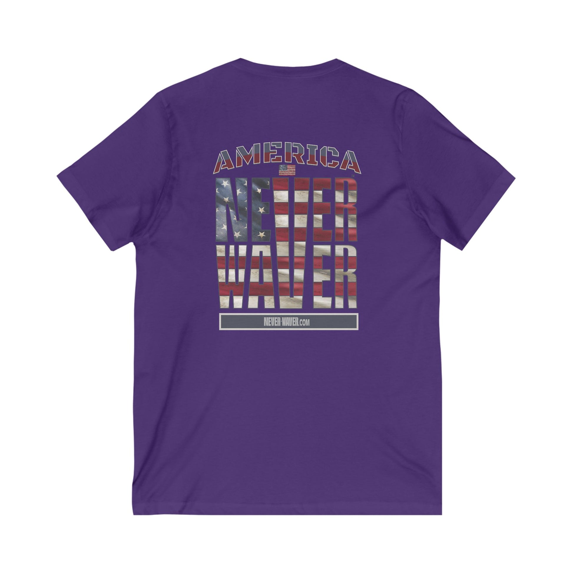 Unisex V-Neck Tee - 'America Never Wavers' Patriotic Shirt - Never Waver