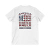 Unisex V-Neck Tee - 'America Never Wavers' Patriotic Shirt - Never Waver