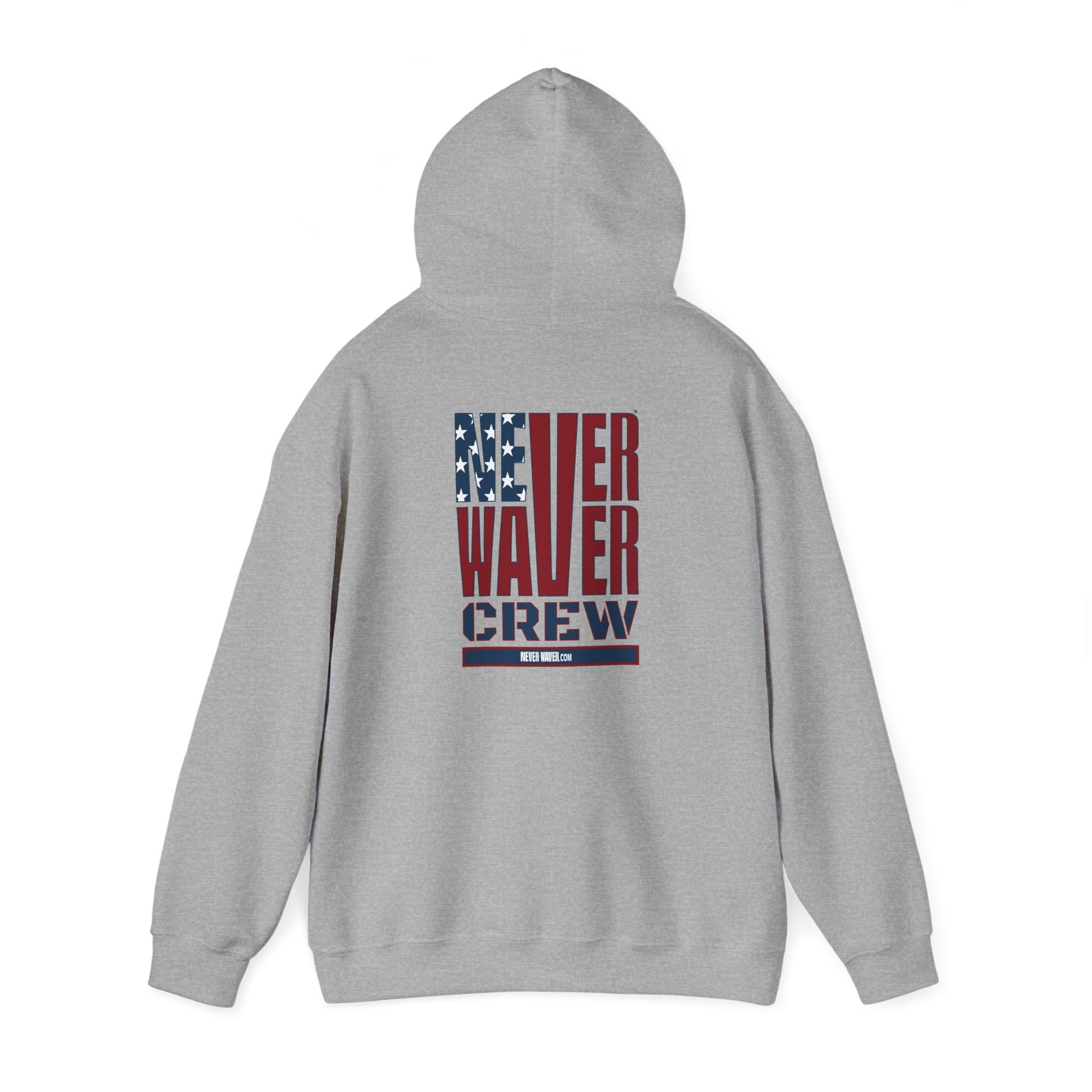 Unisex Heavy Blend™ Hooded Sweatshirt - Never Waver Crew with  American Flag Design - Never Waver