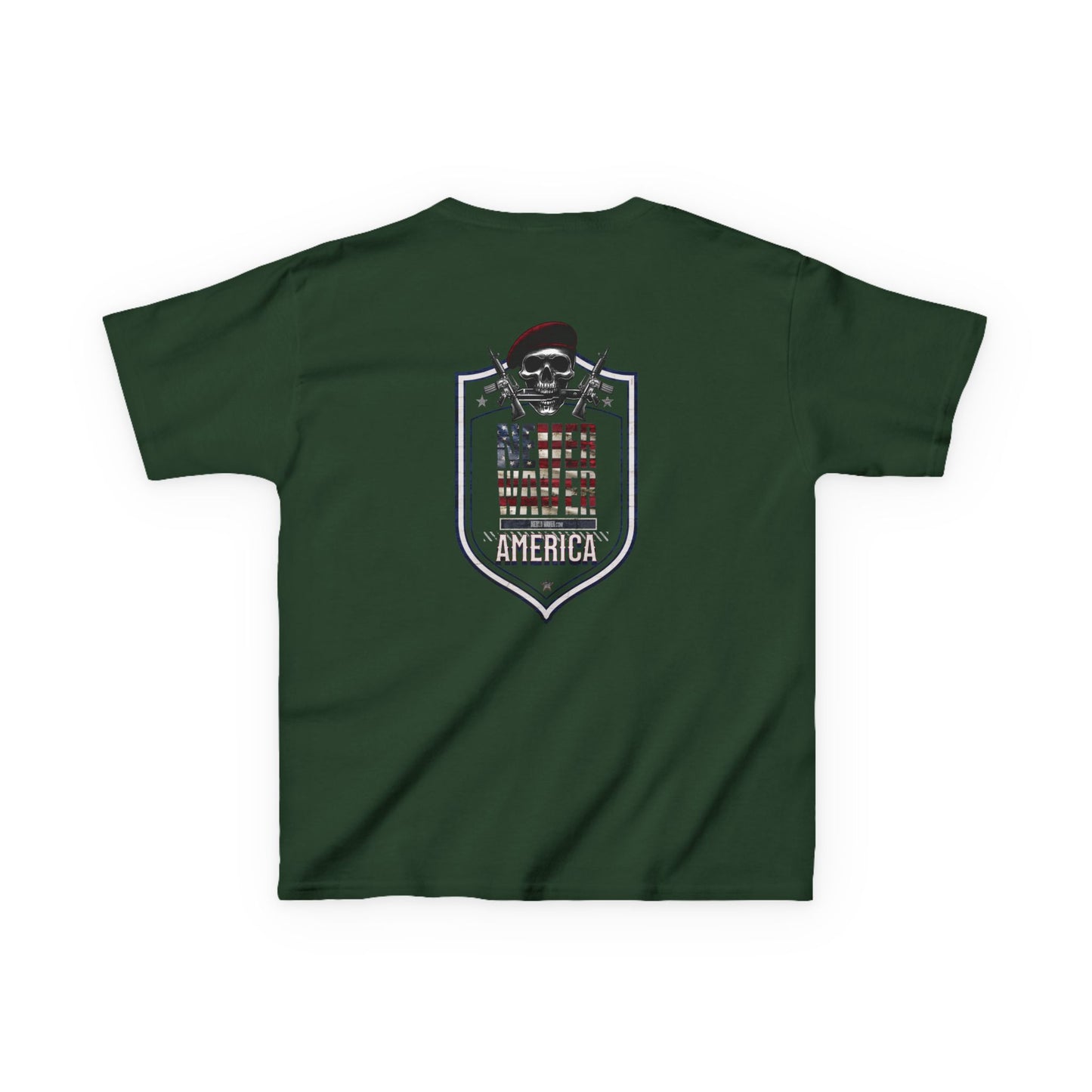 Patriotic Kids Heavy Cotton Tee - 'America Never Waver' USA Graphic Tee - Never Waver