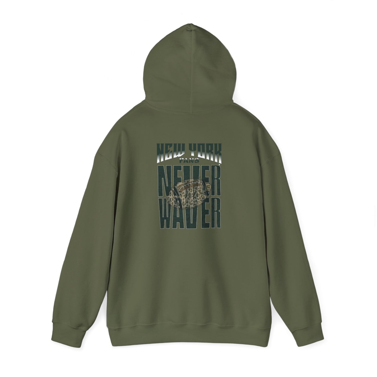 New York Fans Never Waver W Leopard Football Unisex Heavy Blend™ Hooded Sweatshirt - Never Waver