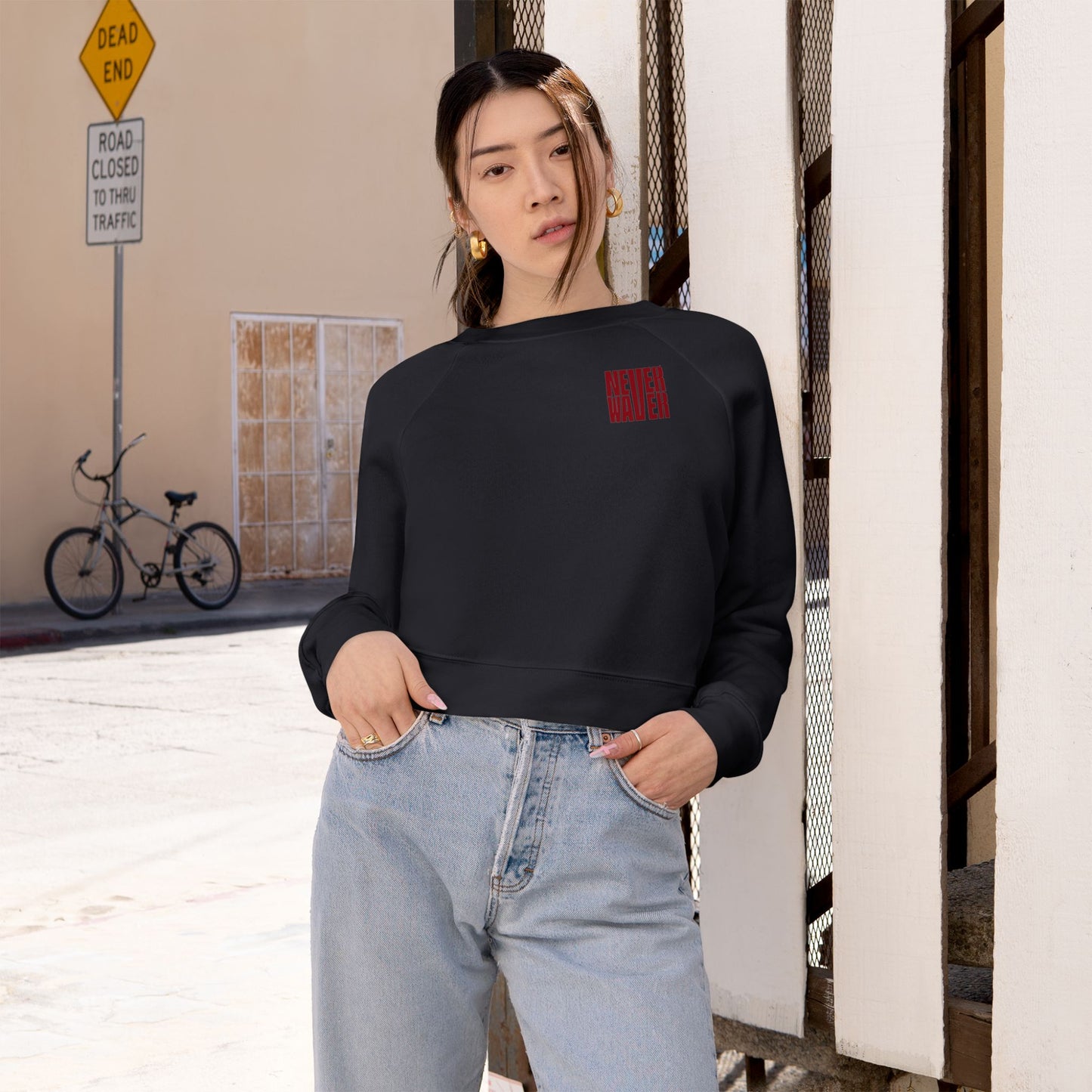 Never Waver Just A Mom Trying Not to Raise A&&holes Women's Cropped Fleece Pullover - Never Waver