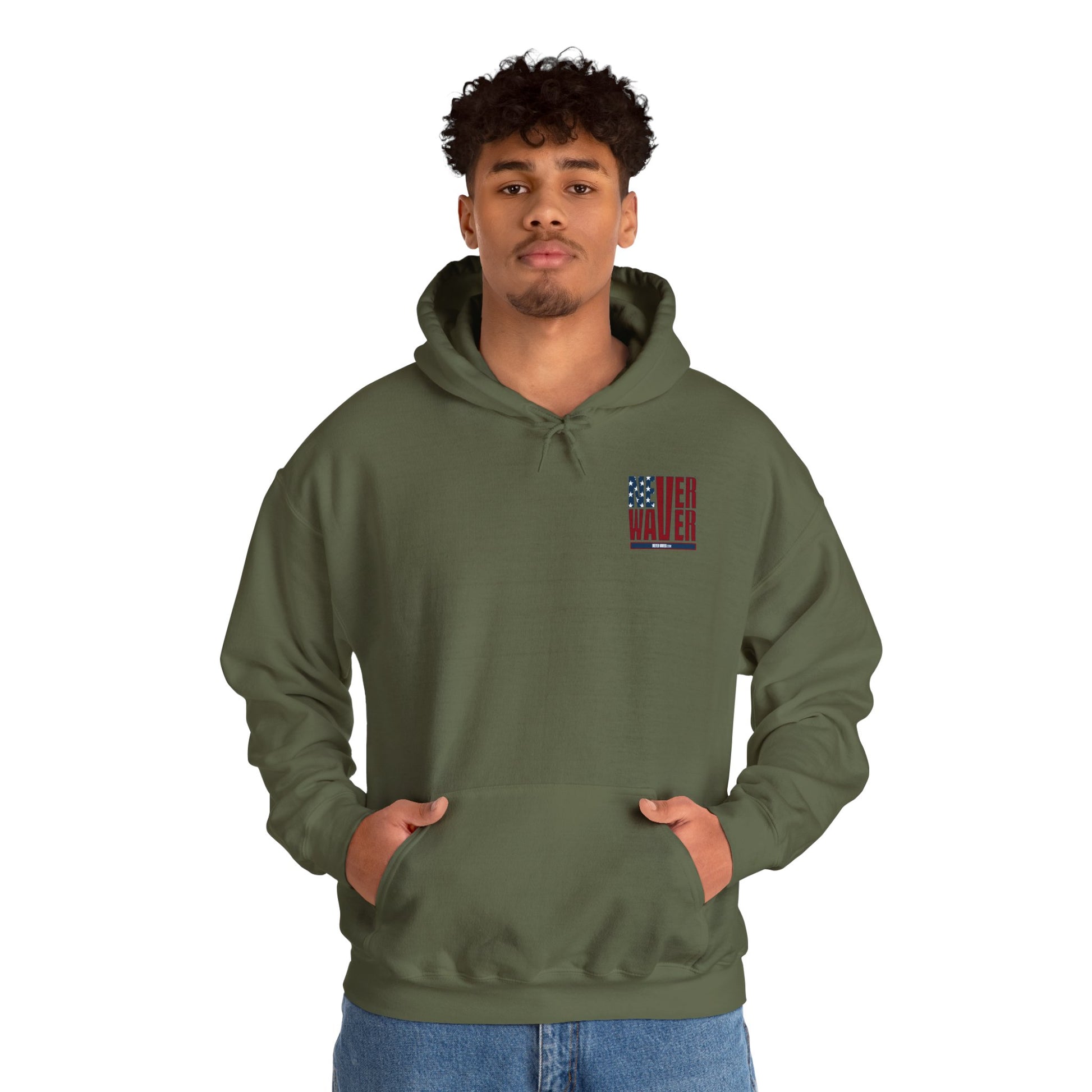 Unisex Heavy Blend™ Hooded Sweatshirt - Never Waver Crew with  American Flag Design - Never Waver