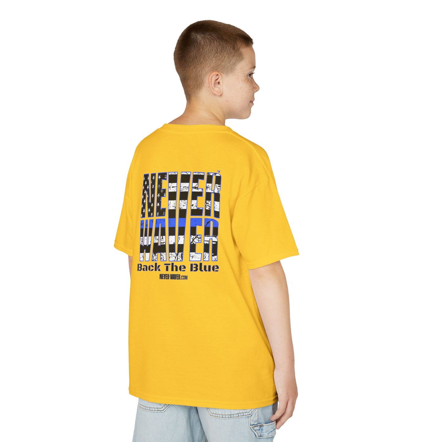 Never Waver Back The Blue  Kids Heavy Cotton™ Tee - Never Waver