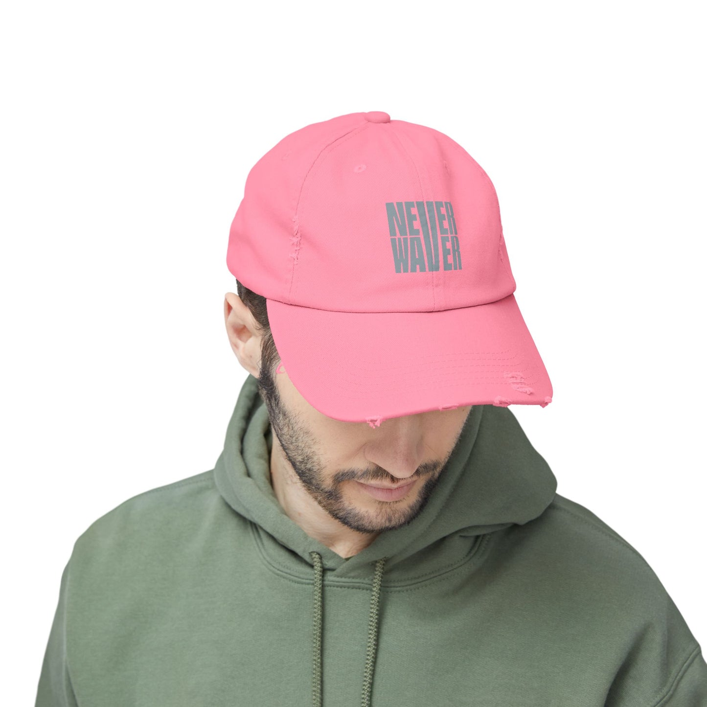 Unisex Distressed Cap - 'Never Waver' Casual Hat for Everyday Style