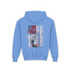 Never Waver Trump Fist Pump W Jesus Protection Vintage-Inspired Youth Hoodie with American Flag Design - Never Waver