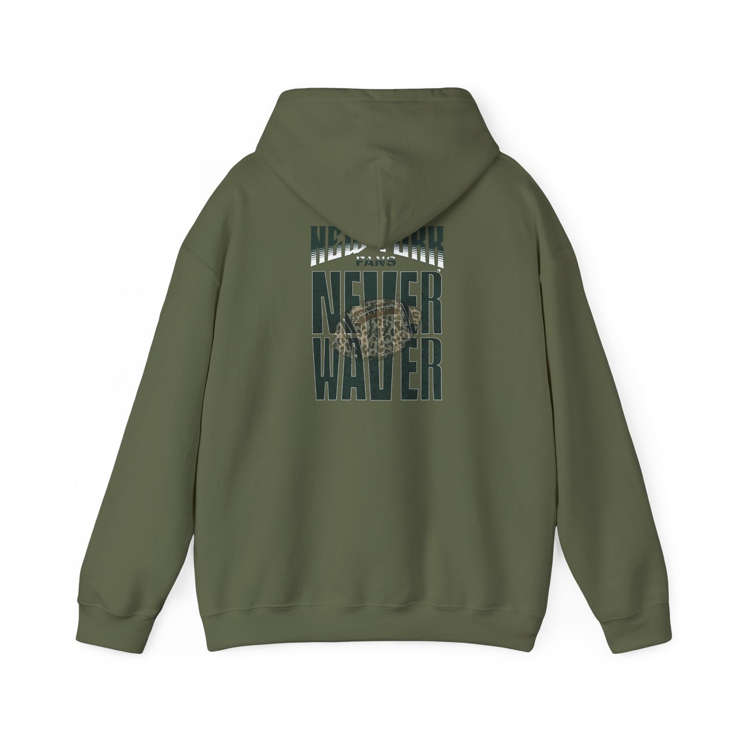 New York Fans Never Waver W Leopard Football Unisex Heavy Blend™ Hooded Sweatshirt - Never Waver