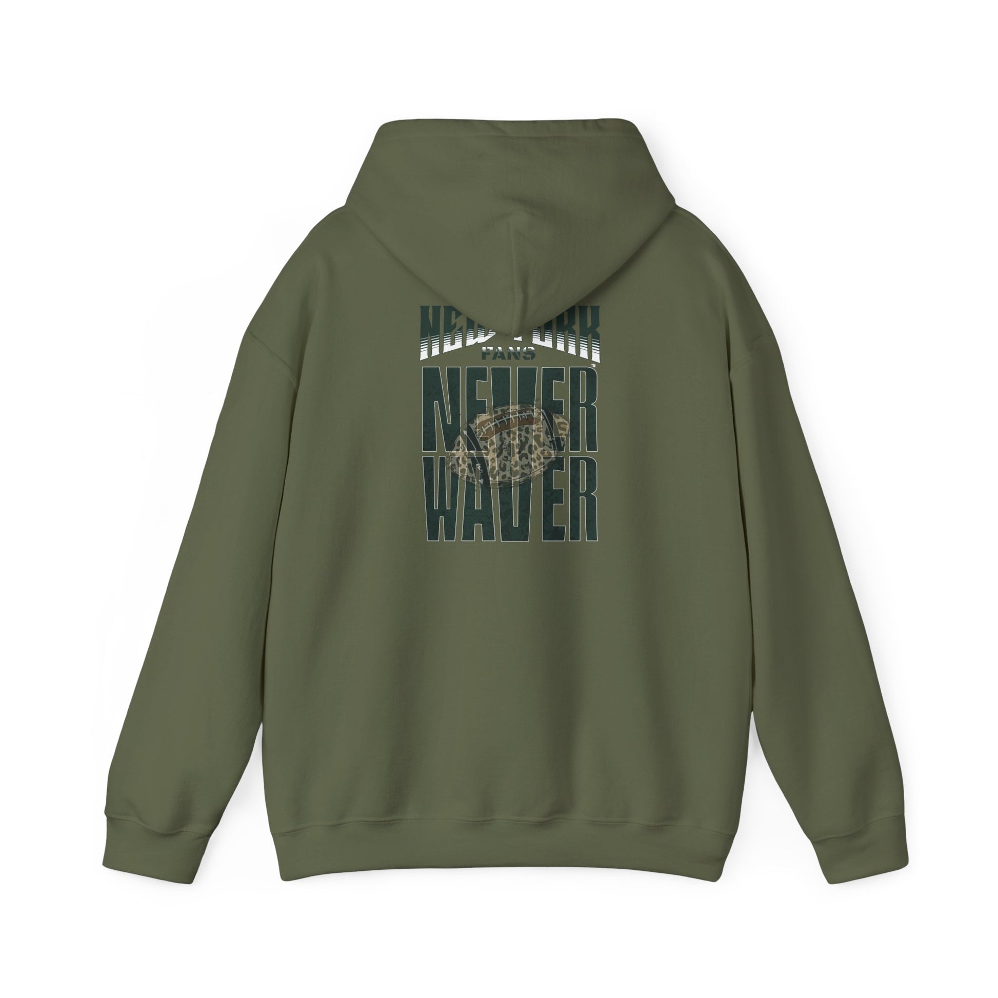 New York Fans Never Waver W Leopard Football Unisex Heavy Blend™ Hooded Sweatshirt - Never Waver