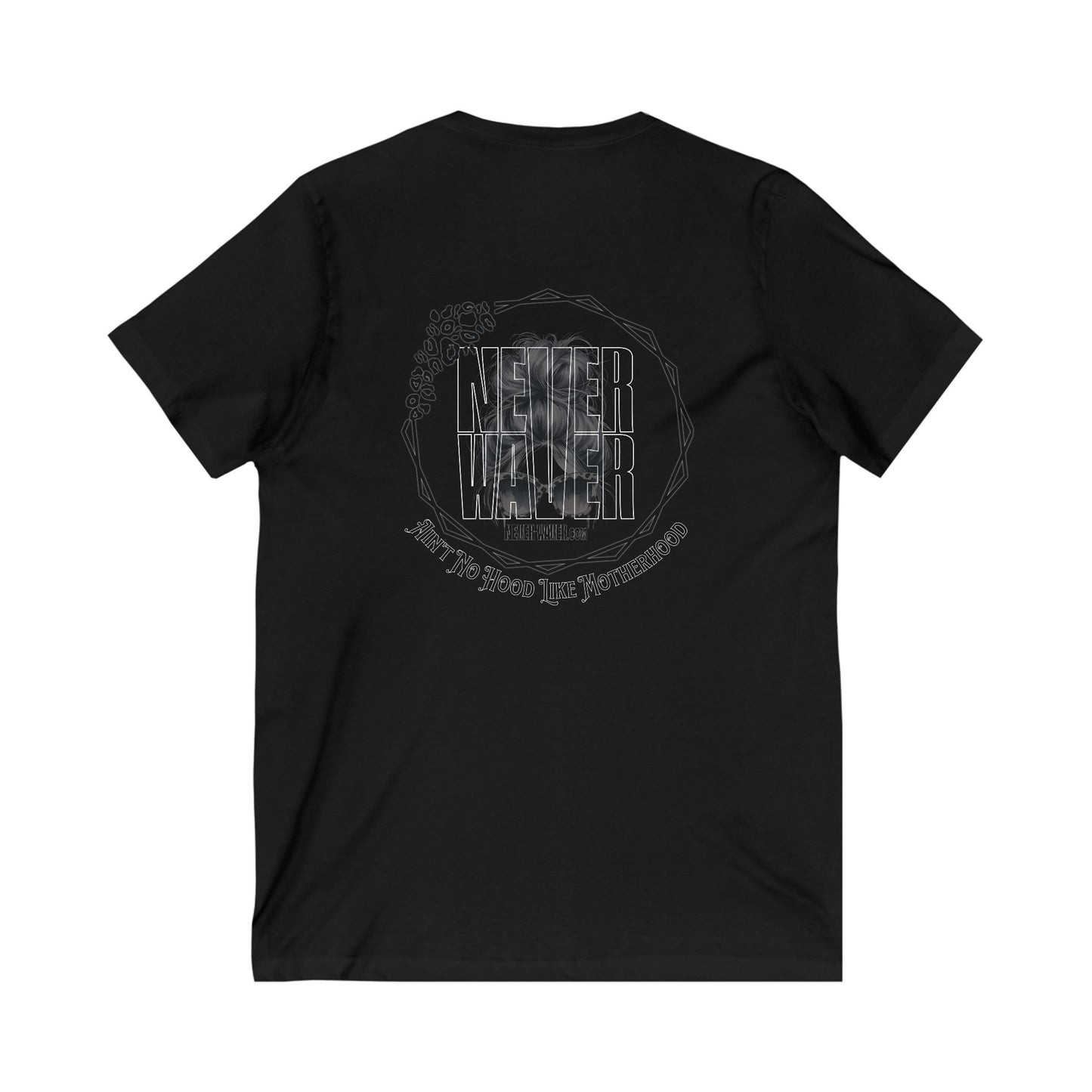 Never Waver Ain't No Hood Like Motherhood V-Neck Tee for Moms - Patriotic Short Sleeve Shirt - Never Waver