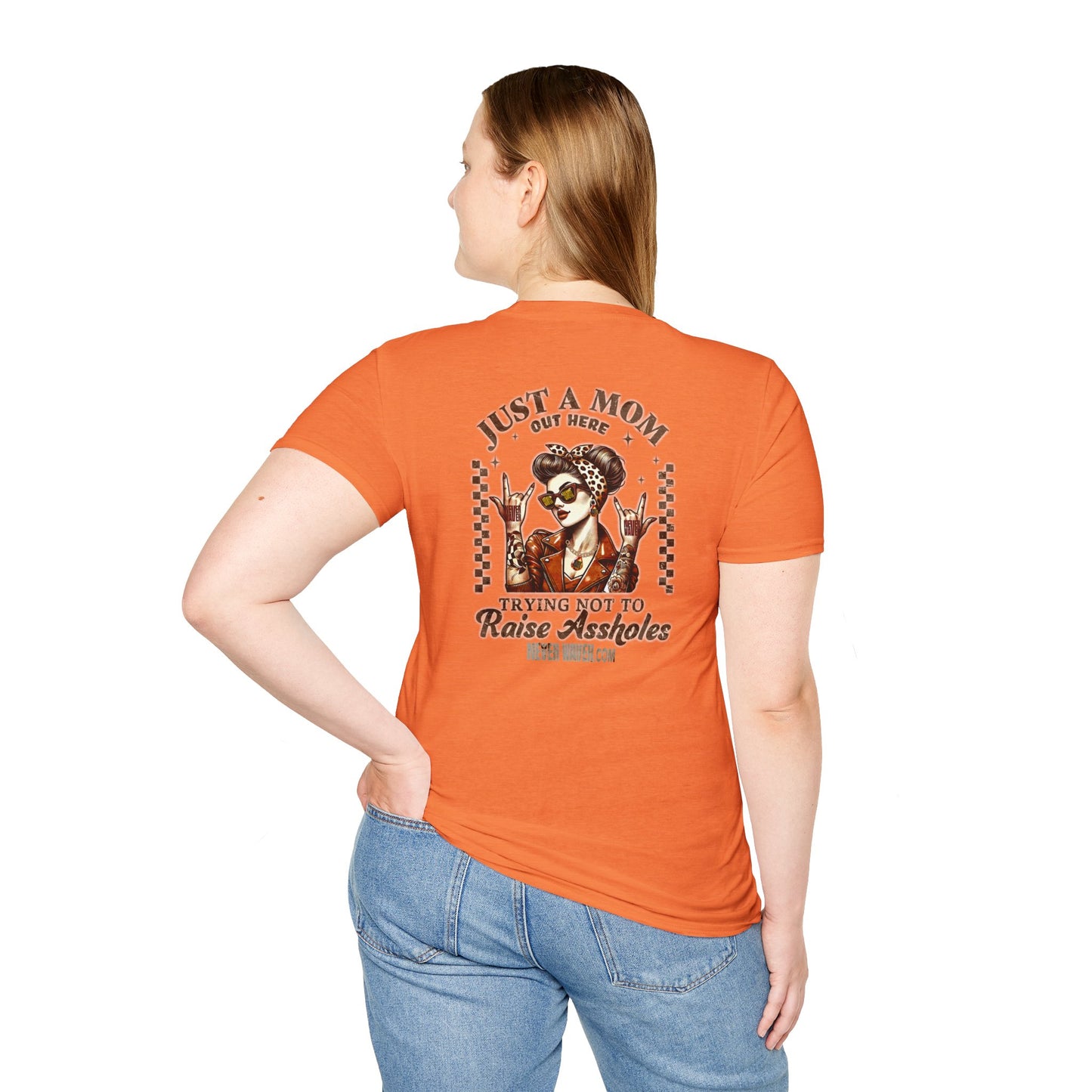 Never Waver Just A Mom Trying Not to Raise A&&holes Unisex Softstyle T-Shirt - Never Waver