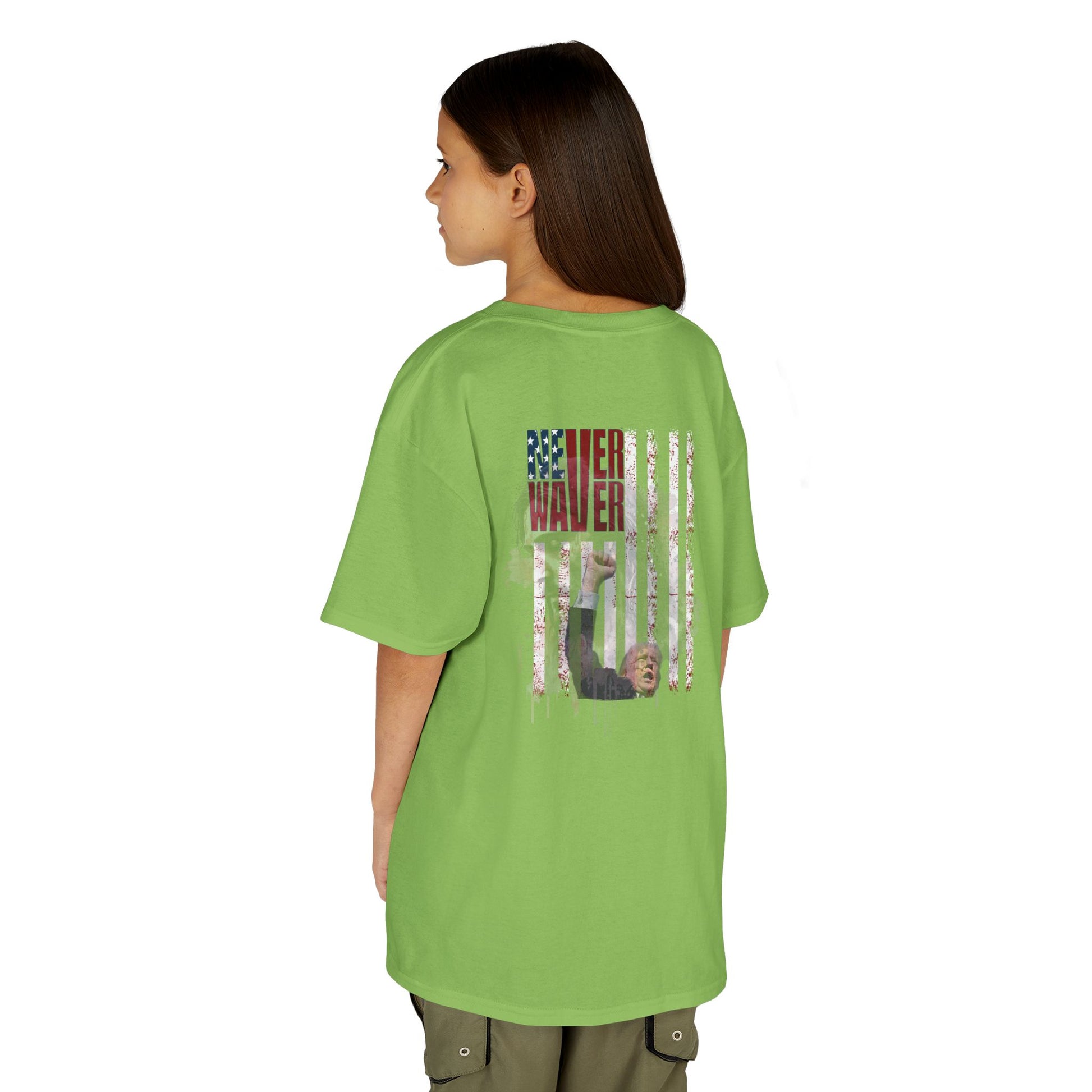 Never Waver Trump Fist Pump W Jesus Protection Kids Heavy Cotton™ Tee - Never Waver