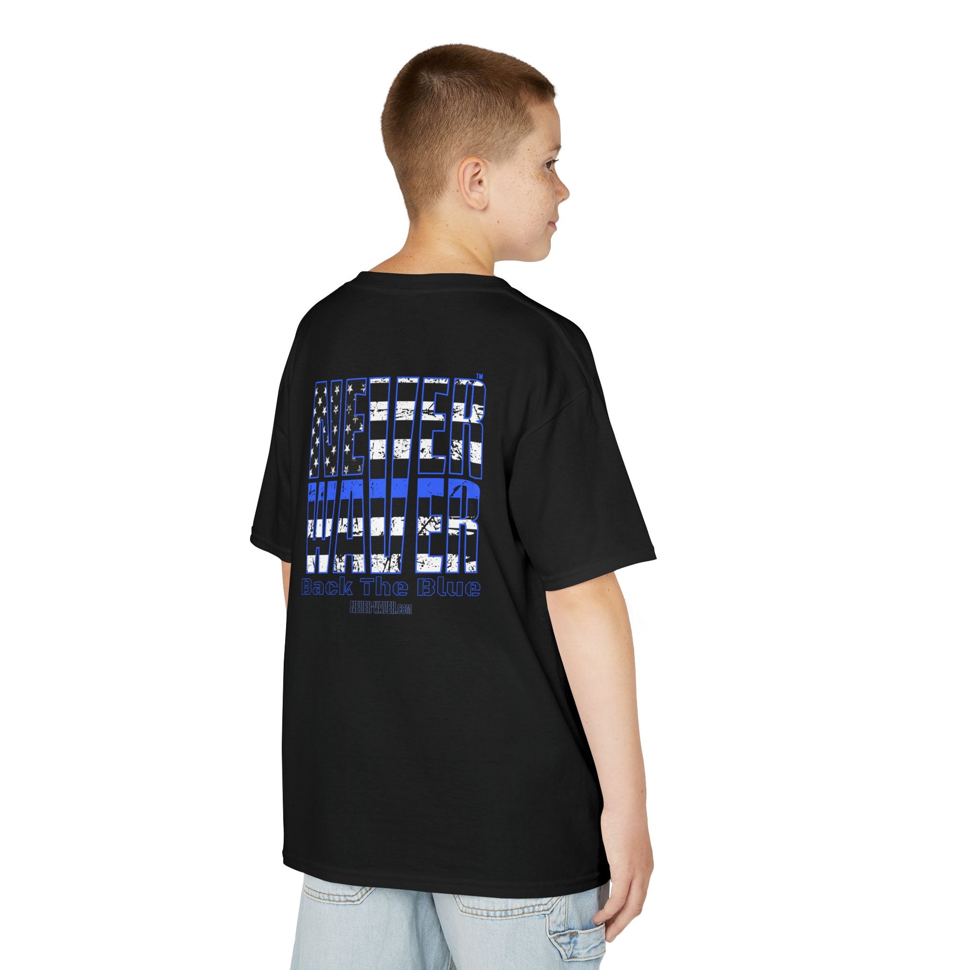 Never Waver Back The Blue  Kids Heavy Cotton™ Tee - Never Waver
