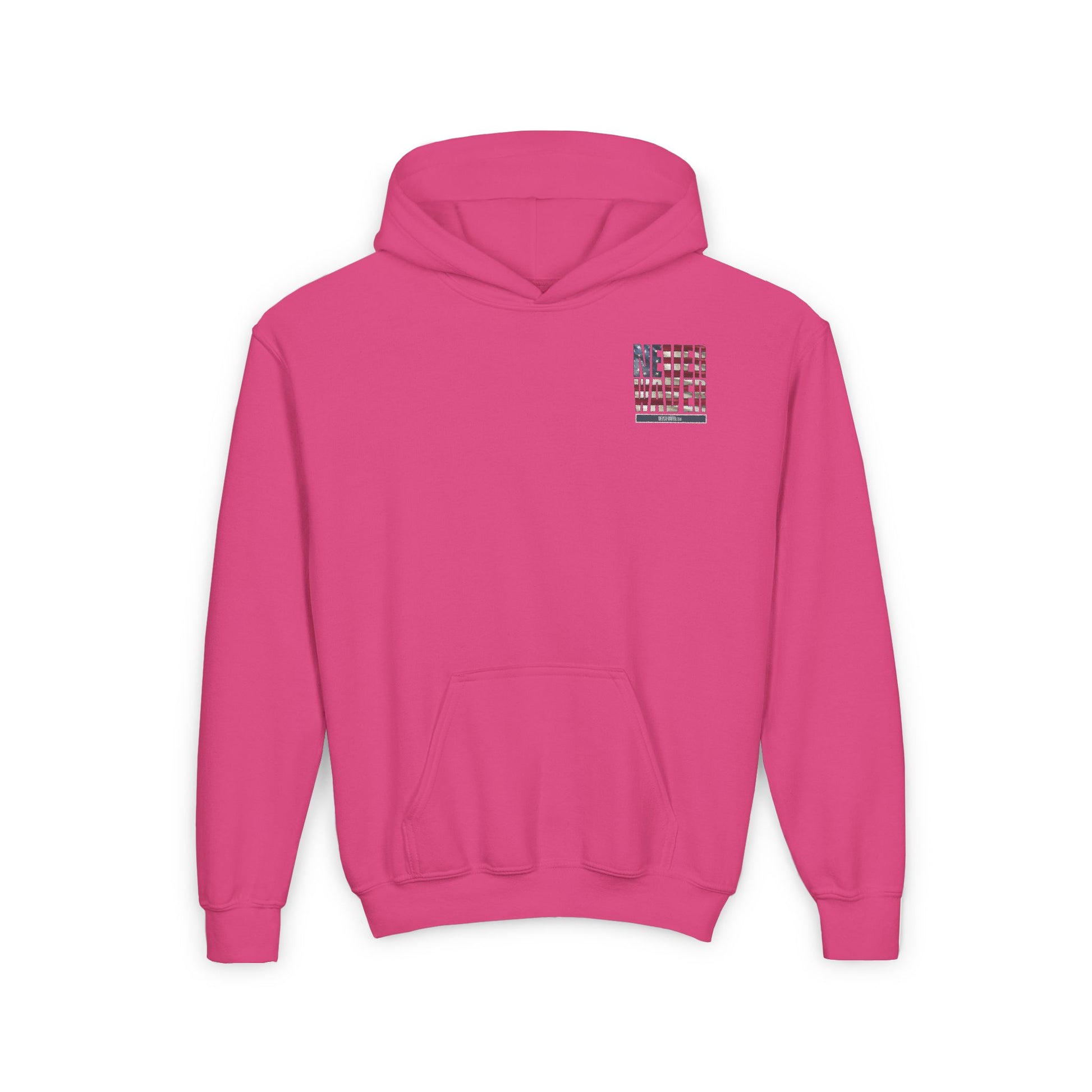 Youth Heavy Blend Hoodie - "America Never Waver " Motivational Sweatshirt - Never Waver