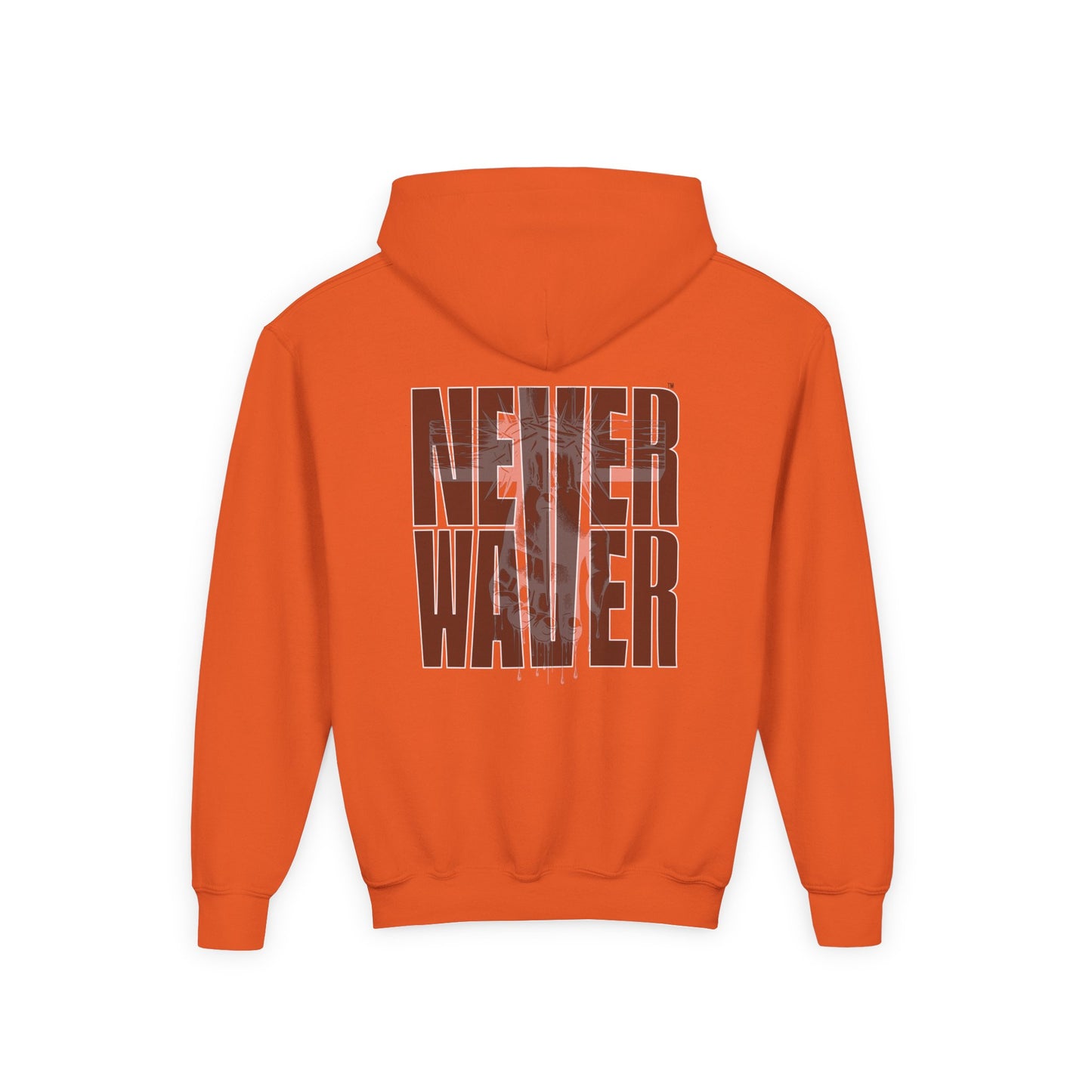 Hoodie - "Never Waver” Jesus a bold, eye-catching design that reflects a steadfast faith and confidence in Christ. " Sweatshirt for Young - Never Waver