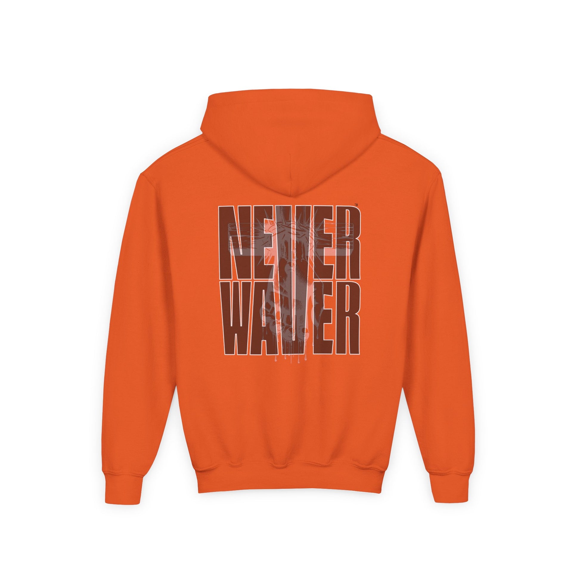 Hoodie - "Never Waver” Jesus a bold, eye-catching design that reflects a steadfast faith and confidence in Christ. " Sweatshirt for Young - Never Waver