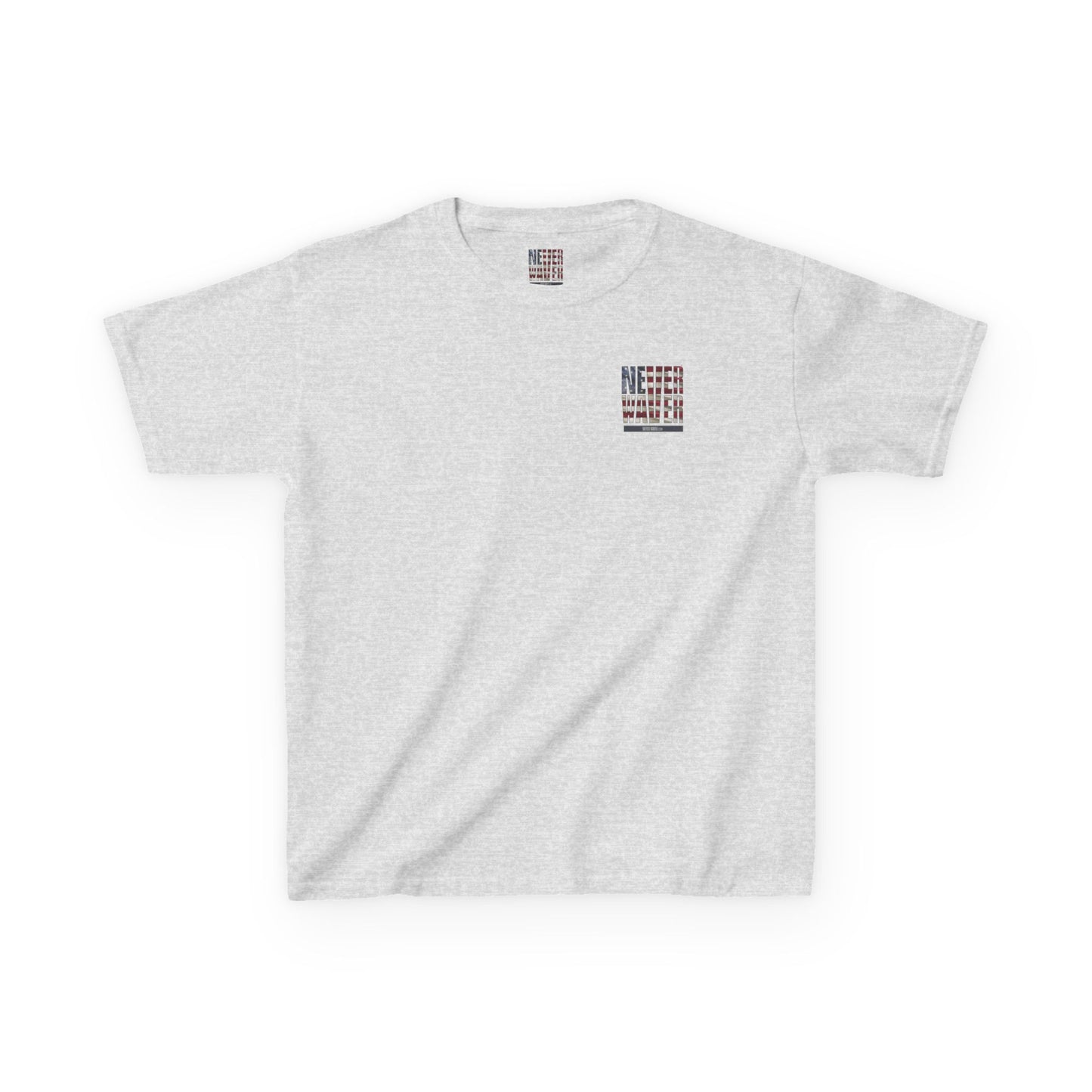 Patriotic Kids Heavy Cotton Tee - 'America Never Waver' USA Graphic Tee - Never Waver