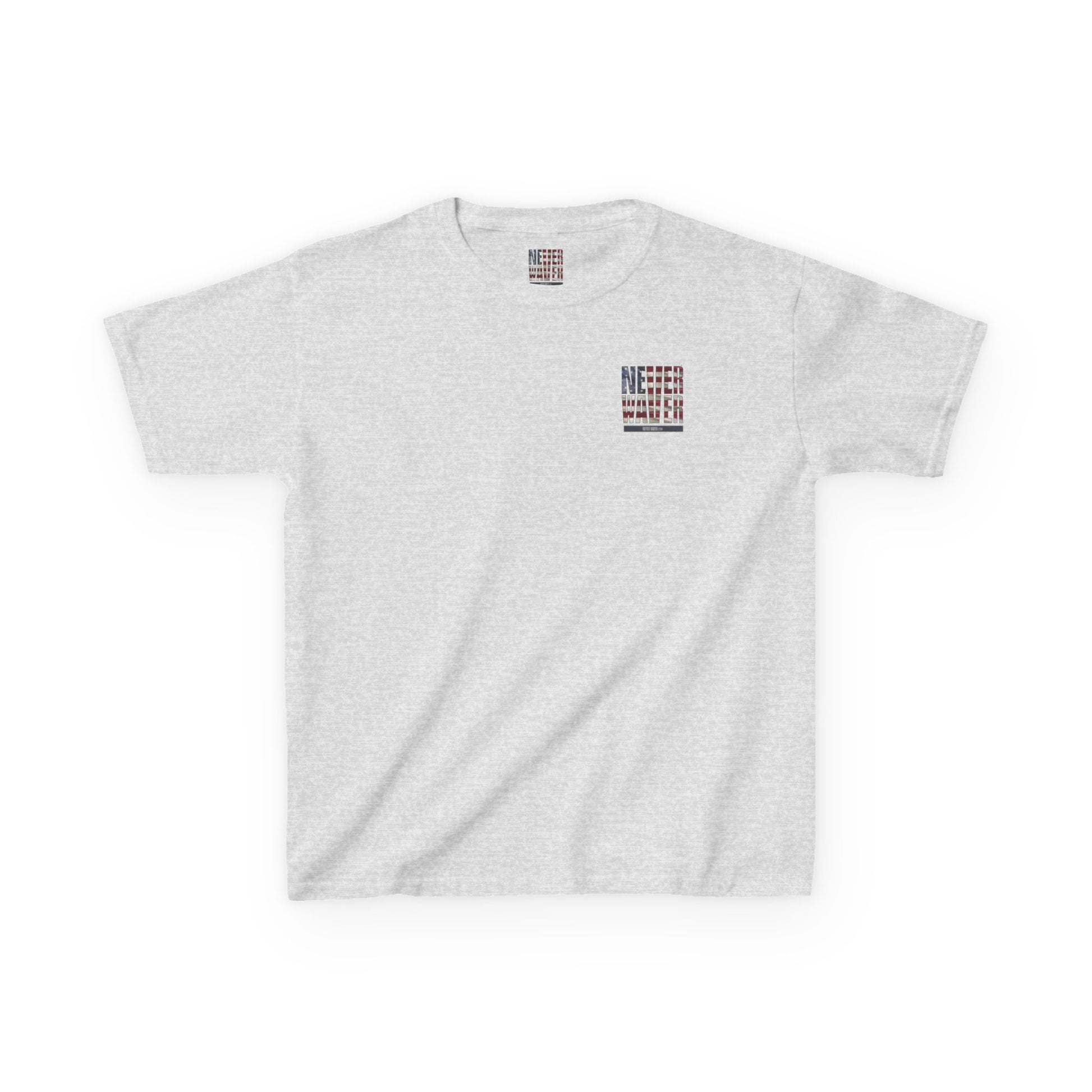 Patriotic Kids Heavy Cotton Tee - 'America Never Waver' USA Graphic Tee - Never Waver