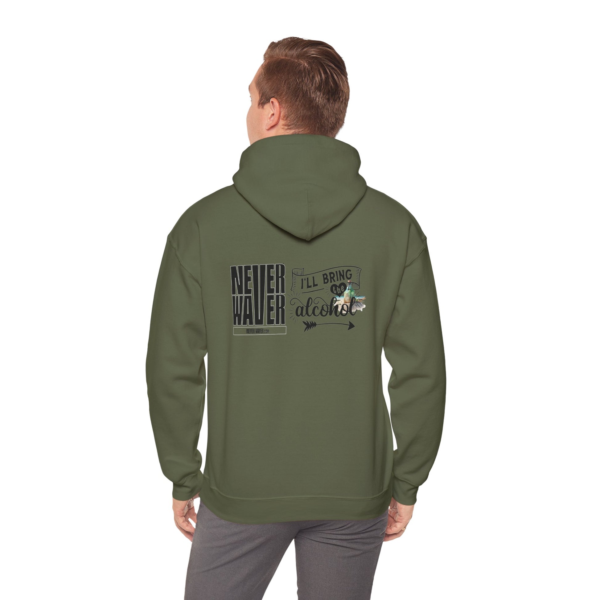 Unisex Heavy Blend™ Hooded Sweatshirt - "Never Waver I'll Bring The Alcohol" Inspirational Hoodie - Never Waver