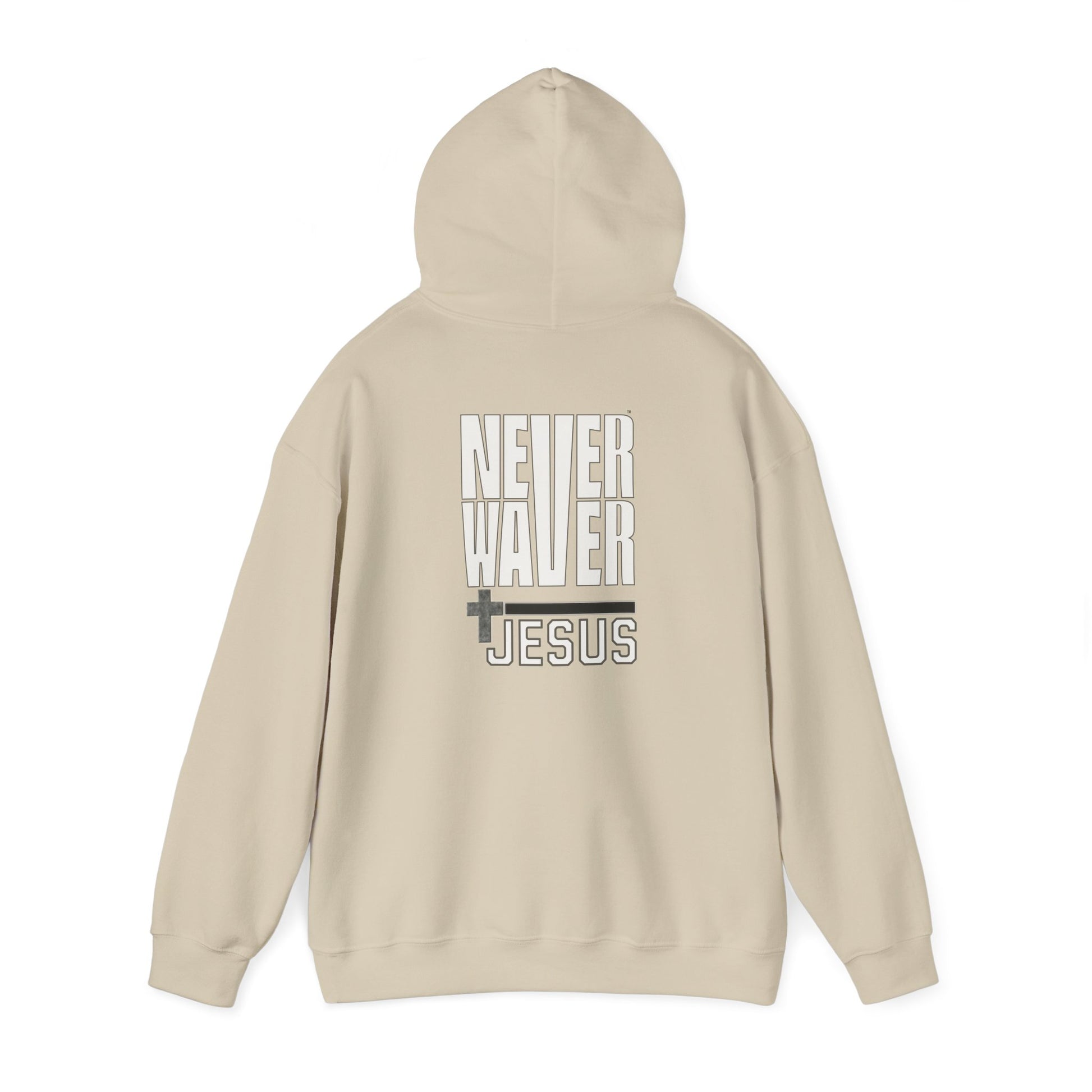 Never Waver” Jesus a bold, eye-catching design that reflects a steadfast faith and confidence in Christ. Hoodie - Unisex Heavy Blend™ Sweatshirt - Never Waver