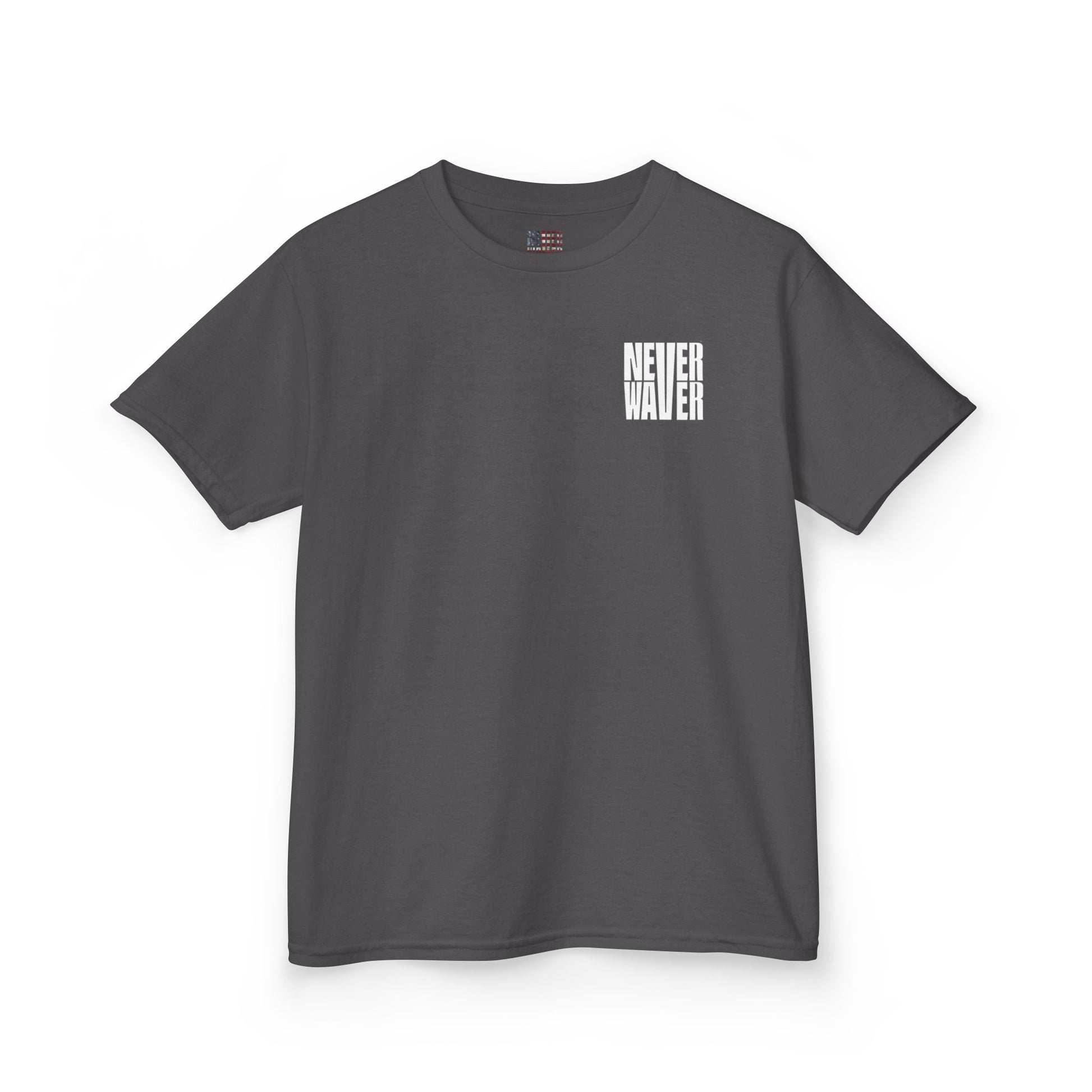 Kids Golf Tee -Never Waver” Jesus a bold, eye-catching design that reflects a steadfast faith and confidence in Christ. - Never Waver