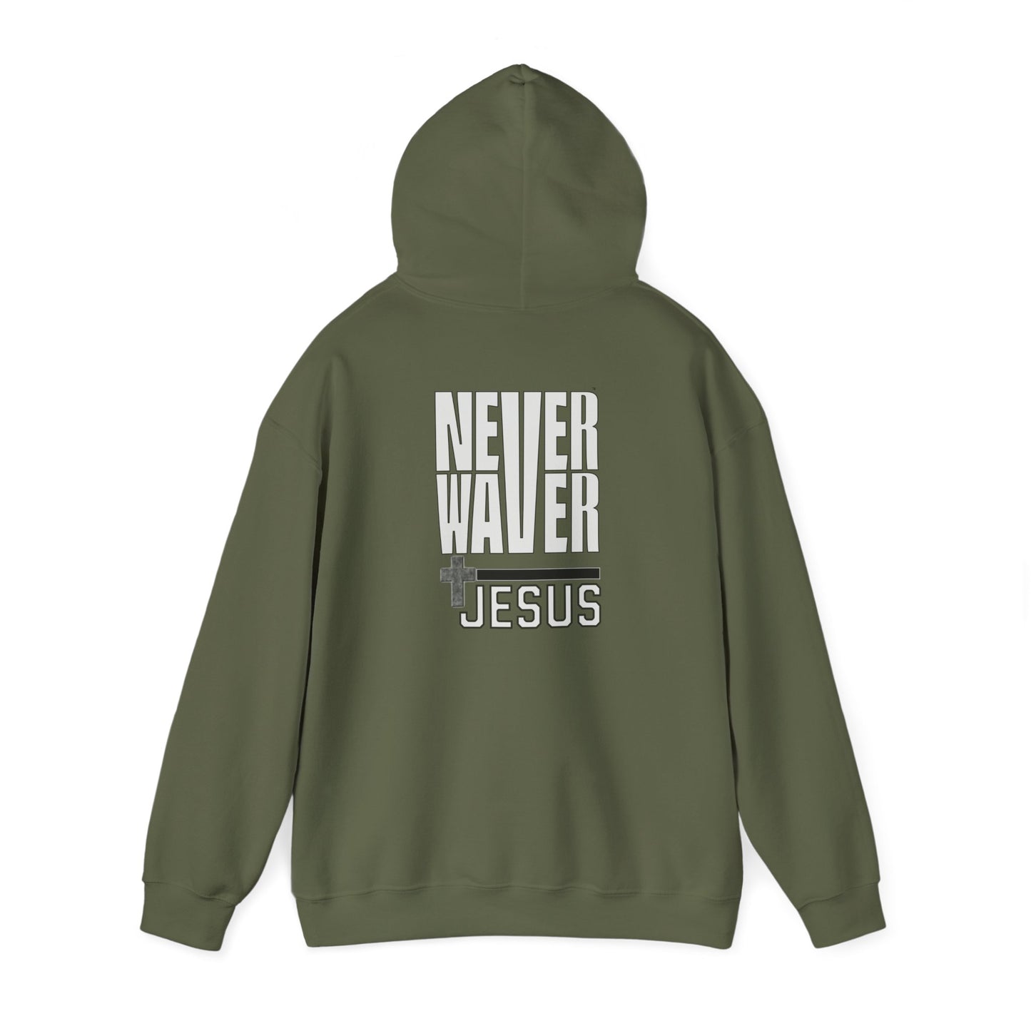 Never Waver” Jesus a bold, eye-catching design that reflects a steadfast faith and confidence in Christ. Hoodie - Unisex Heavy Blend™ Sweatshirt - Never Waver