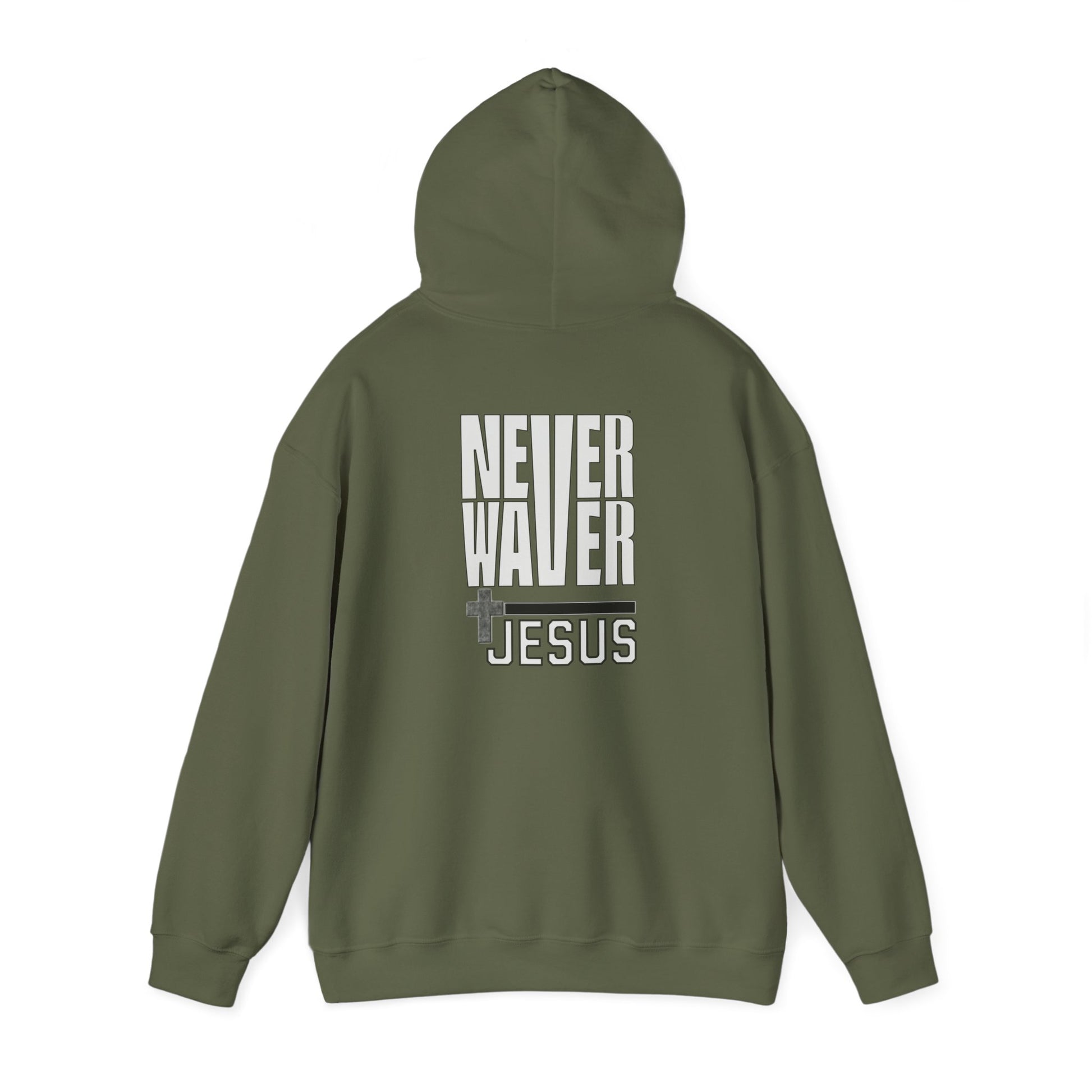 Never Waver” Jesus a bold, eye-catching design that reflects a steadfast faith and confidence in Christ. Hoodie - Unisex Heavy Blend™ Sweatshirt - Never Waver
