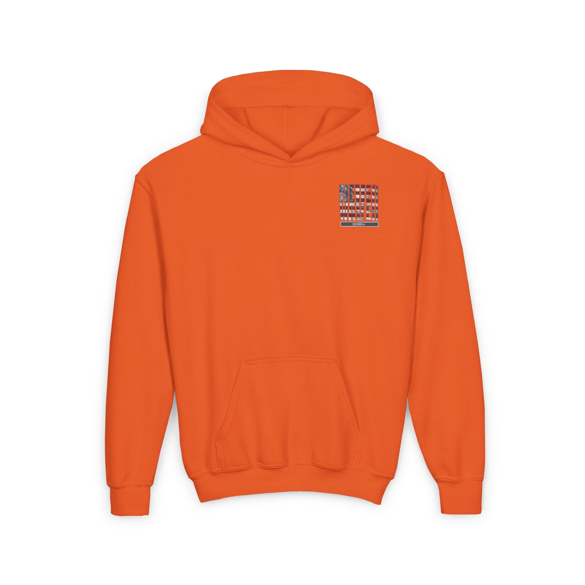 Youth Heavy Blend Hoodie - "America Never Waver " Motivational Sweatshirt - Never Waver