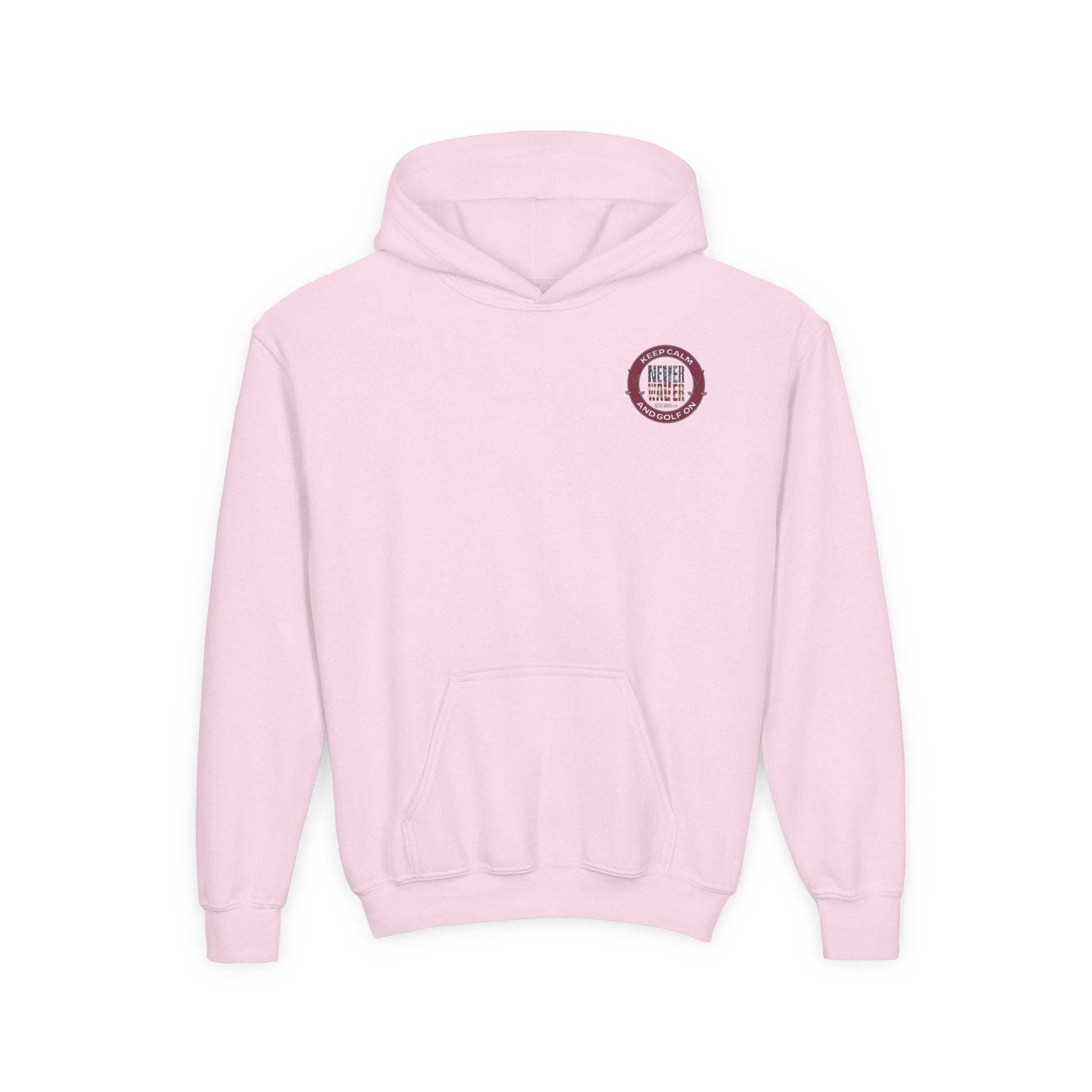 Youth Golf Hoodie - "Keep Calm Never Waver and Golf On" Sweatshirt for Young Golfers - Never Waver