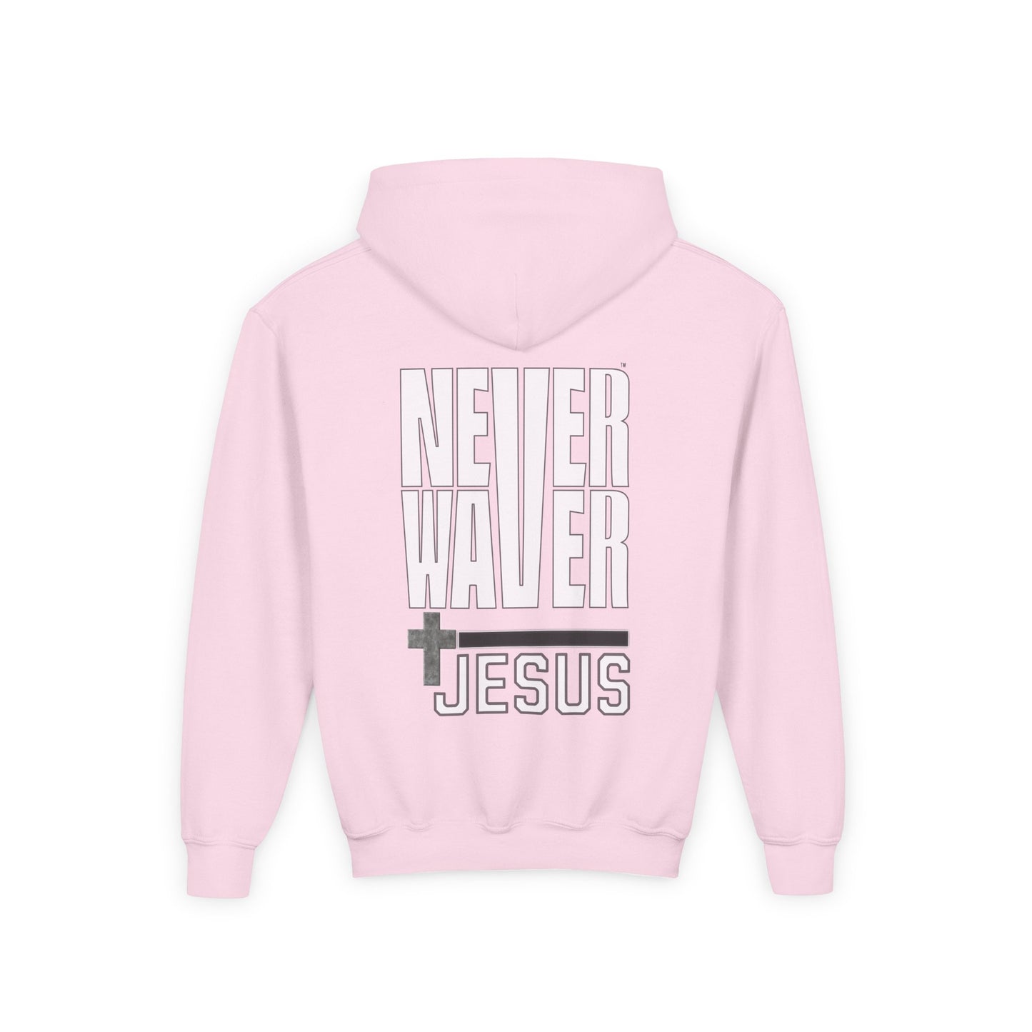 Youth Jesus Hoodie - "Never Waver” Jesus bold, eye-catching design that reflects a steadfast faith and confidence in Christ. " Sweatshirt for Young Jesus Lovers - Never Waver