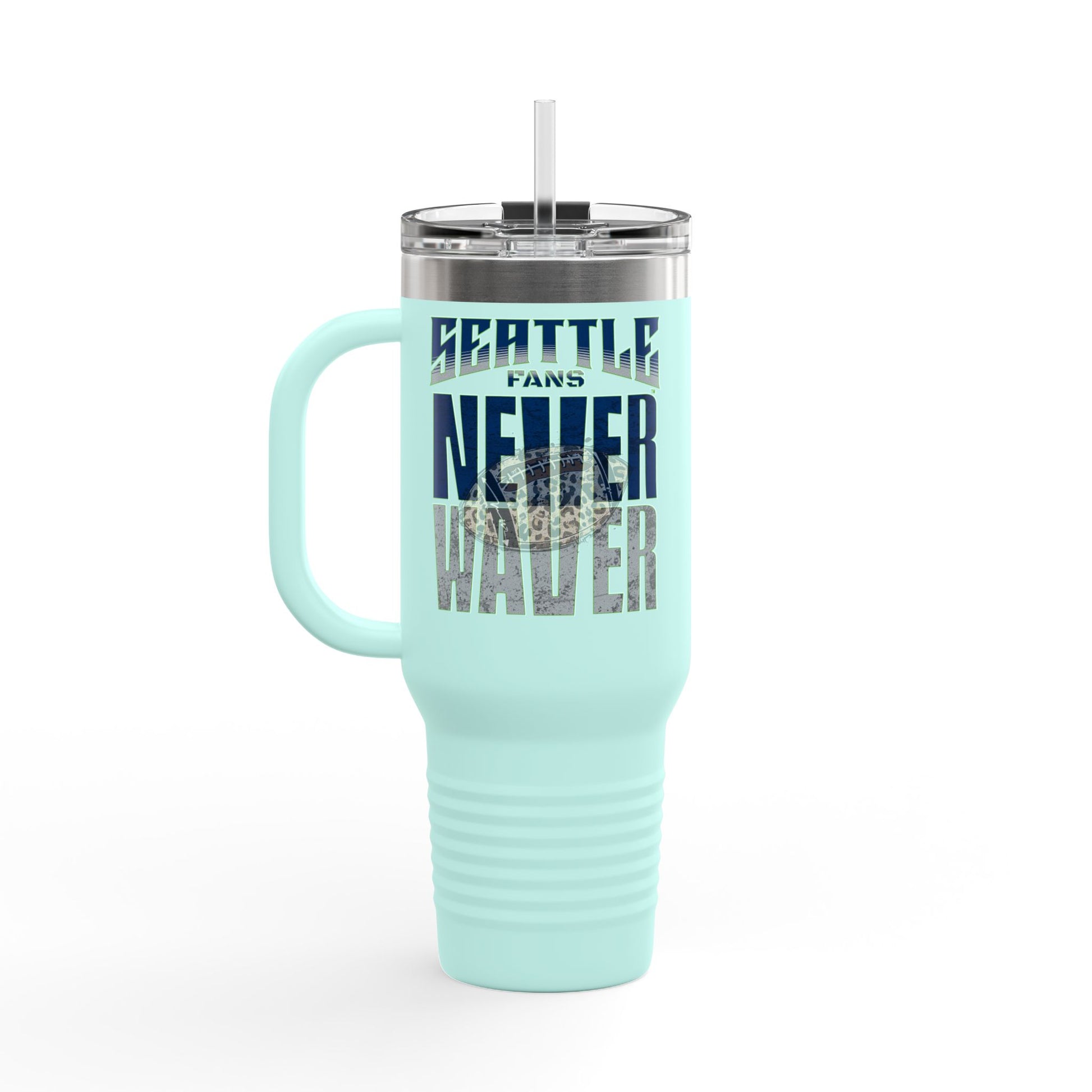 Seattle Fans Never Waver W-Leopard Football Insulated Travel Mug, 40oz - Never Waver