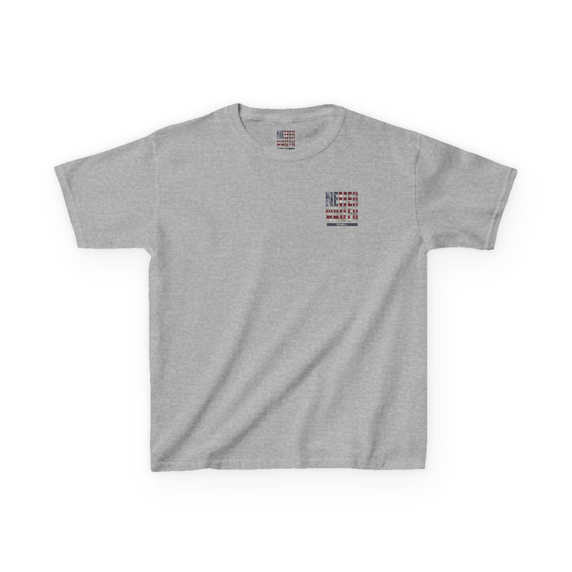 Patriotic Kids Heavy Cotton Tee - 'America Never Waver' USA Graphic Tee - Never Waver