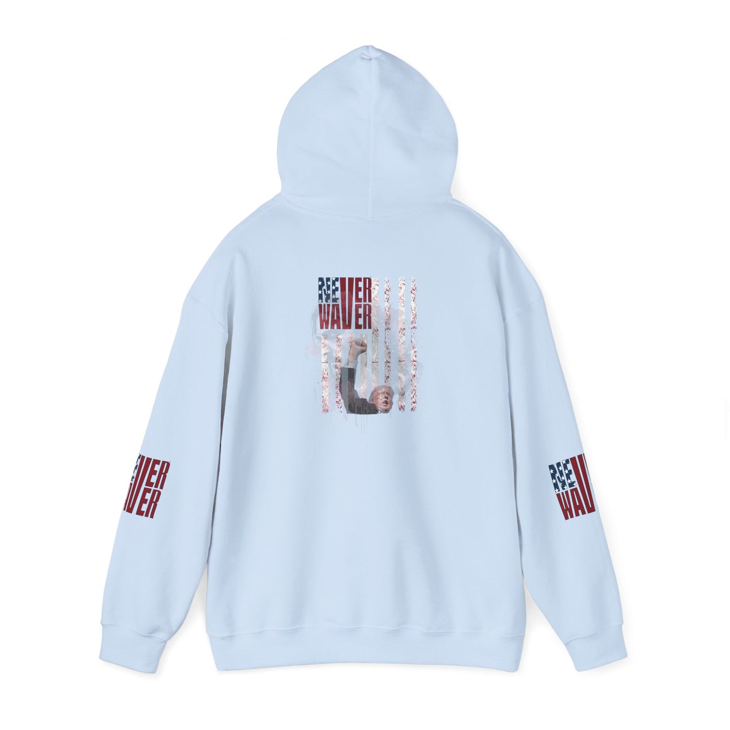 Unisex Heavy Blend™ Hooded Sweatshirt - Stylish Comfort with 'Never Waver Trump Fist Pump W Jesus  Protection' Design - Never Waver