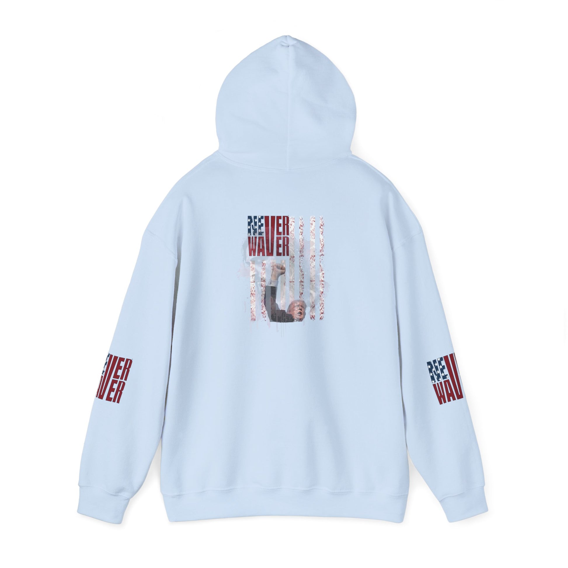 Unisex Heavy Blend™ Hooded Sweatshirt - Stylish Comfort with 'Never Waver Trump Fist Pump W Jesus  Protection' Design - Never Waver
