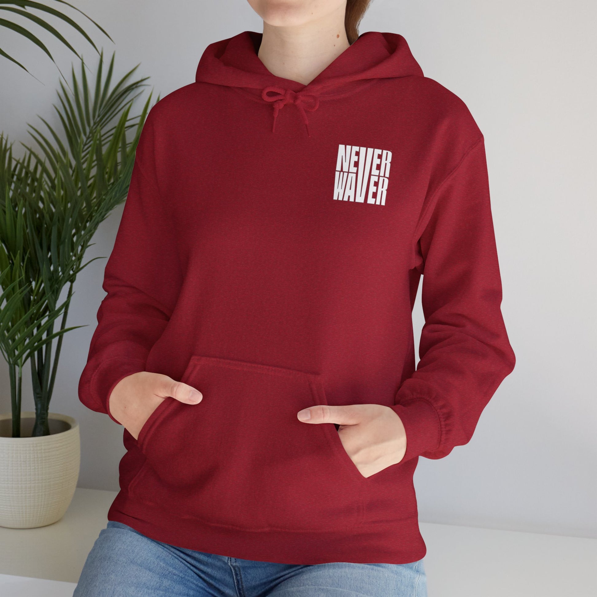 Never Waver” Jesus a bold, eye-catching design that reflects a steadfast faith and confidence in Christ. Hoodie - Unisex Heavy Blend™ Sweatshirt - Never Waver