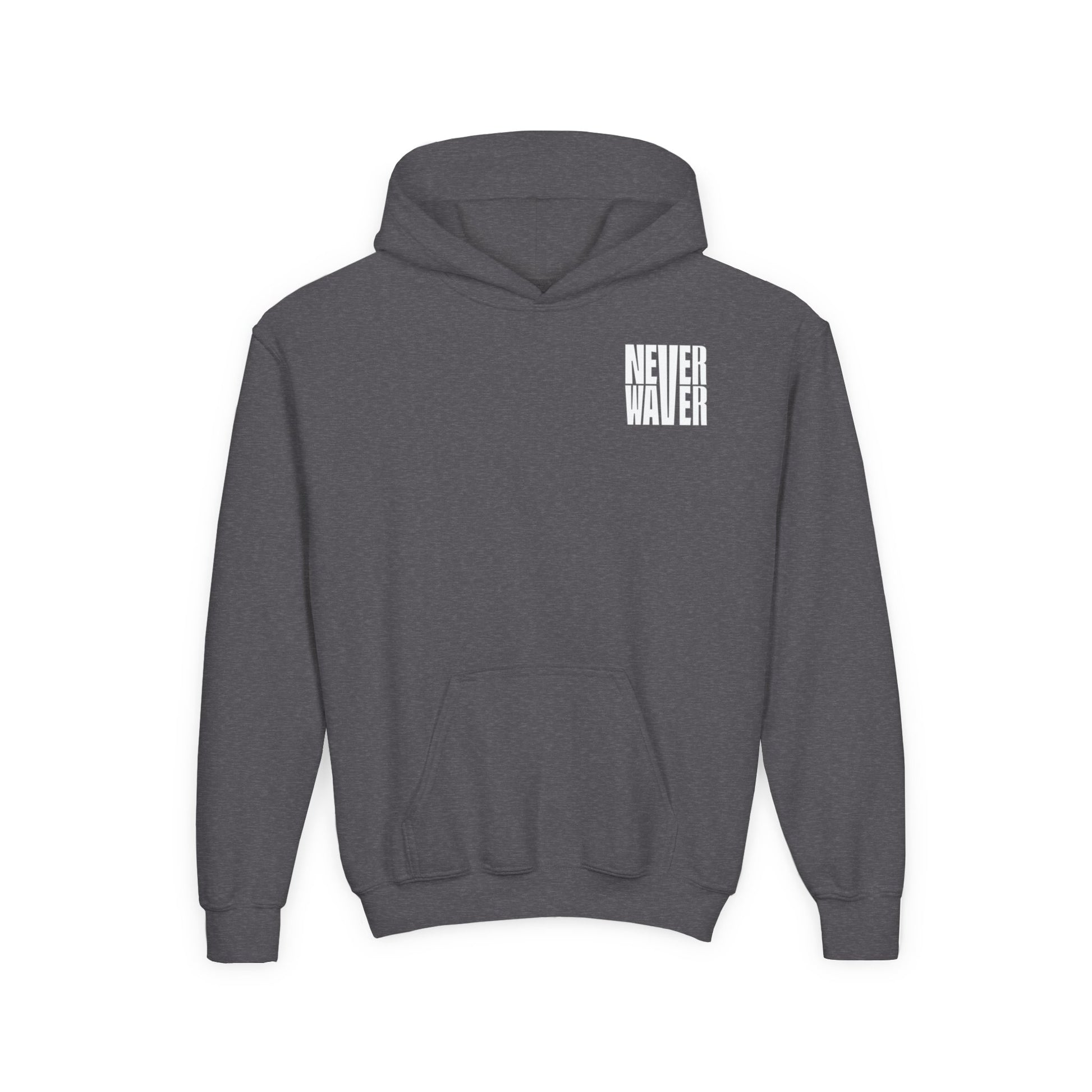 Youth Jesus Hoodie - "Never Waver” Jesus bold, eye-catching design that reflects a steadfast faith and confidence in Christ. " Sweatshirt for Young Jesus Lovers - Never Waver