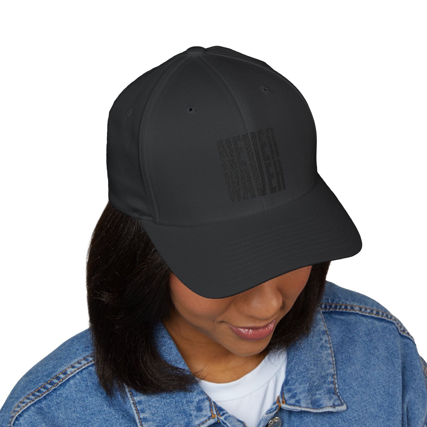 Never Waver Embroidered Cap - Structured White Baseball Hat for Motivation and Style