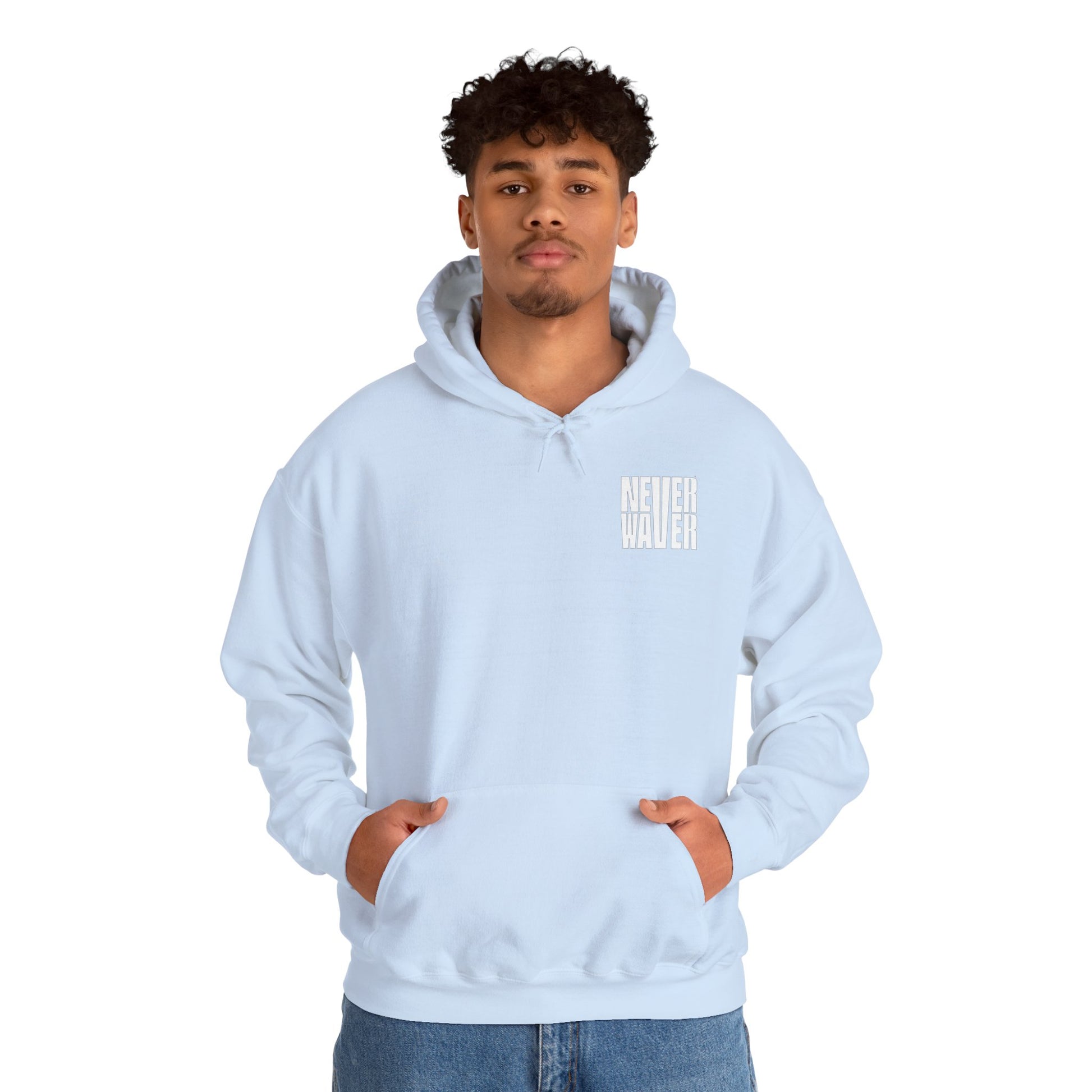 Never Waver” Jesus a bold, eye-catching design that reflects a steadfast faith and confidence in Christ. Hoodie - Unisex Heavy Blend™ Sweatshirt - Never Waver