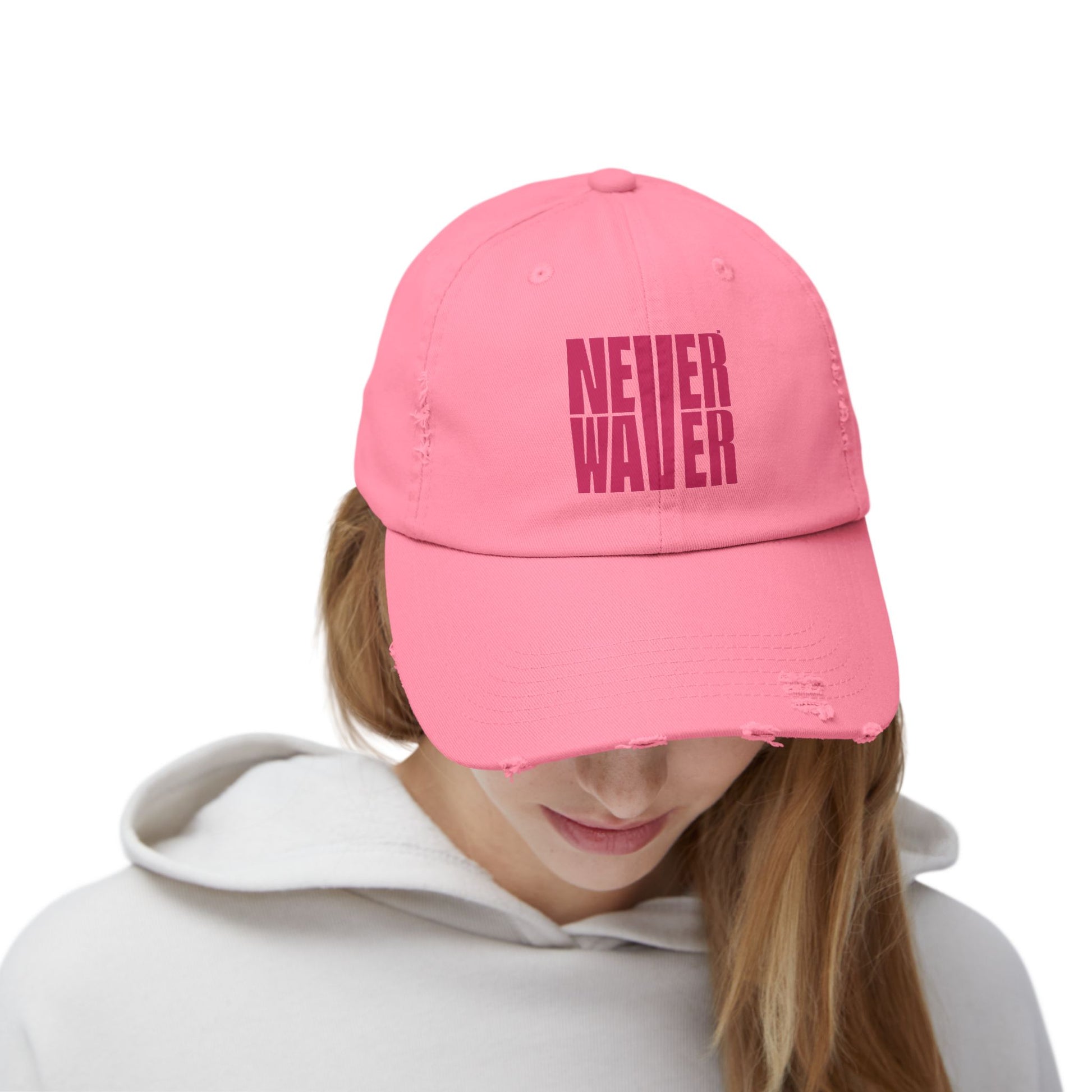 Unisex Distressed Cap - 'Never Waver' Motivational Hat - Never Waver