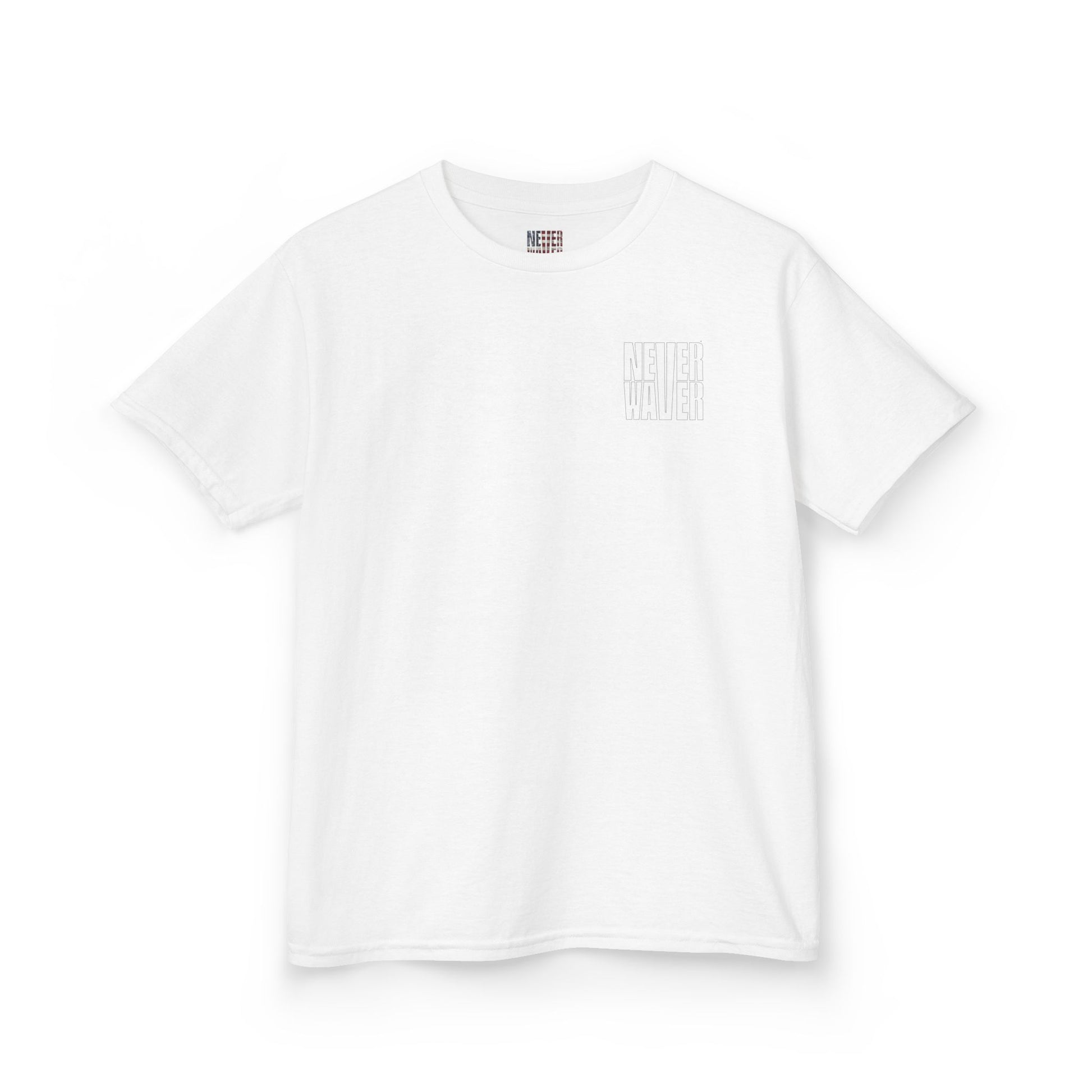 Kids Golf Tee -Never Waver” Jesus a bold, eye-catching design that reflects a steadfast faith and confidence in Christ. - Never Waver