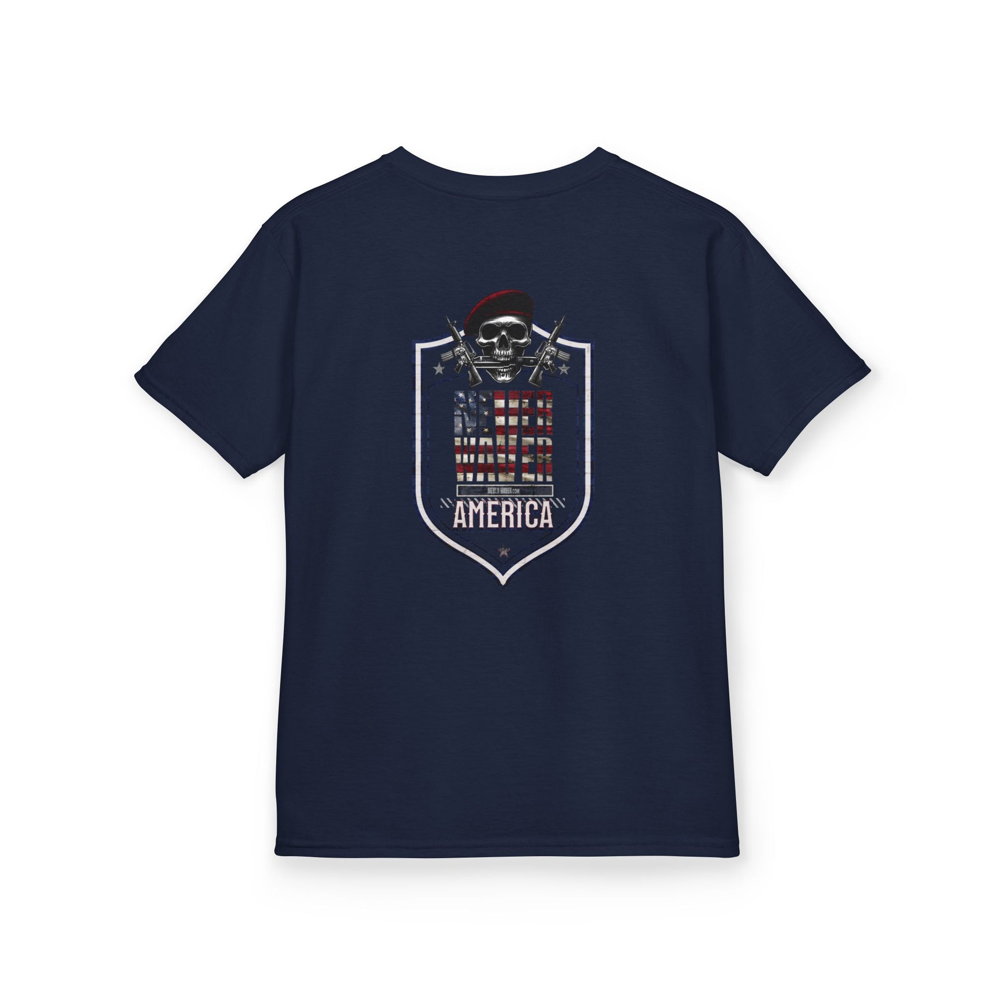 Patriotic Kids Heavy Cotton Tee - 'America Never Waver' USA Graphic Tee - Never Waver