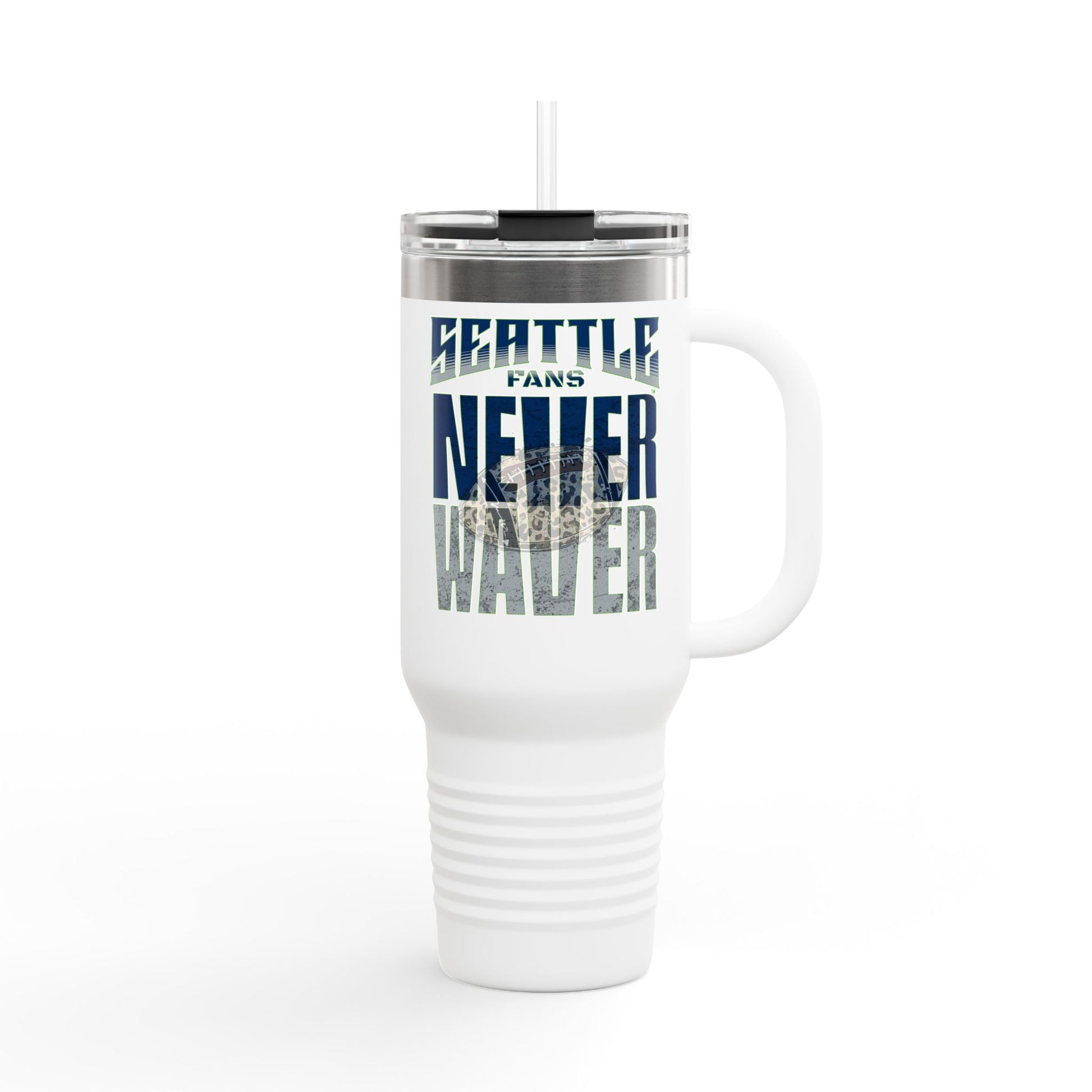 Seattle Fans Never Waver W-Leopard Football Insulated Travel Mug, 40oz - Never Waver