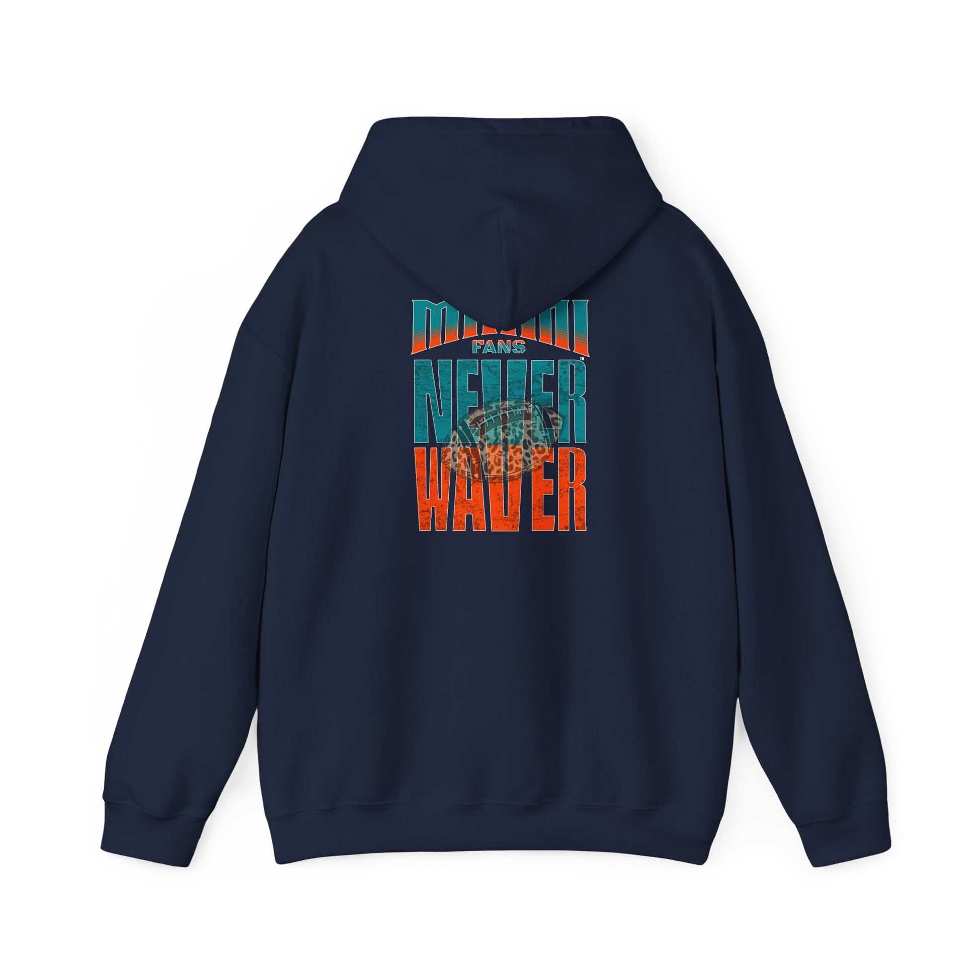 Unisex Heavy Blend™ Hooded Sweatshirt -Miami Fans  NEVER WAVER w Leopard Football | Cozy Streetwear for Every Day - Never Waver