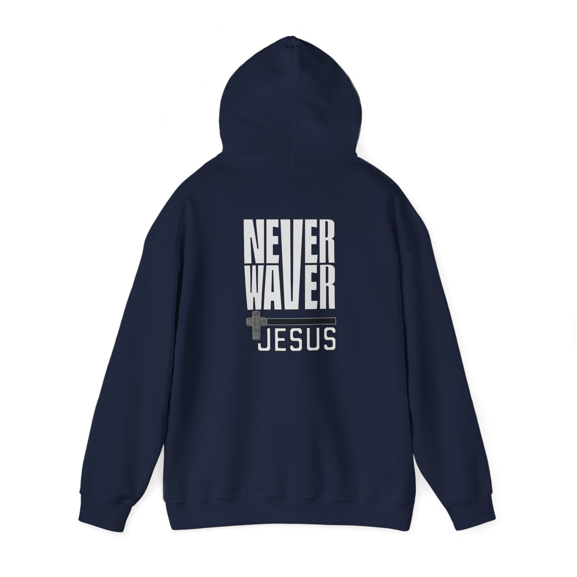 Never Waver” Jesus a bold, eye-catching design that reflects a steadfast faith and confidence in Christ. Hoodie - Unisex Heavy Blend™ Sweatshirt - Never Waver
