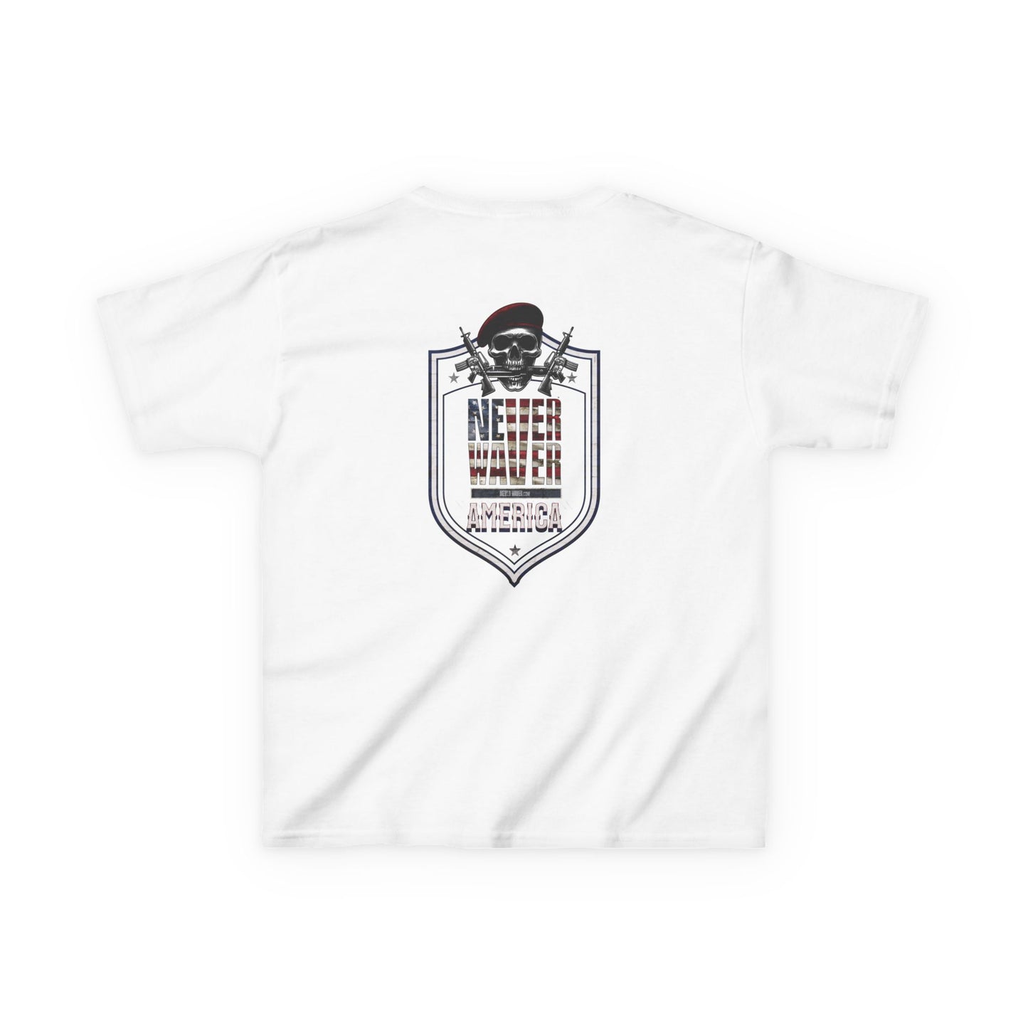 Patriotic Kids Heavy Cotton Tee - 'America Never Waver' USA Graphic Tee - Never Waver
