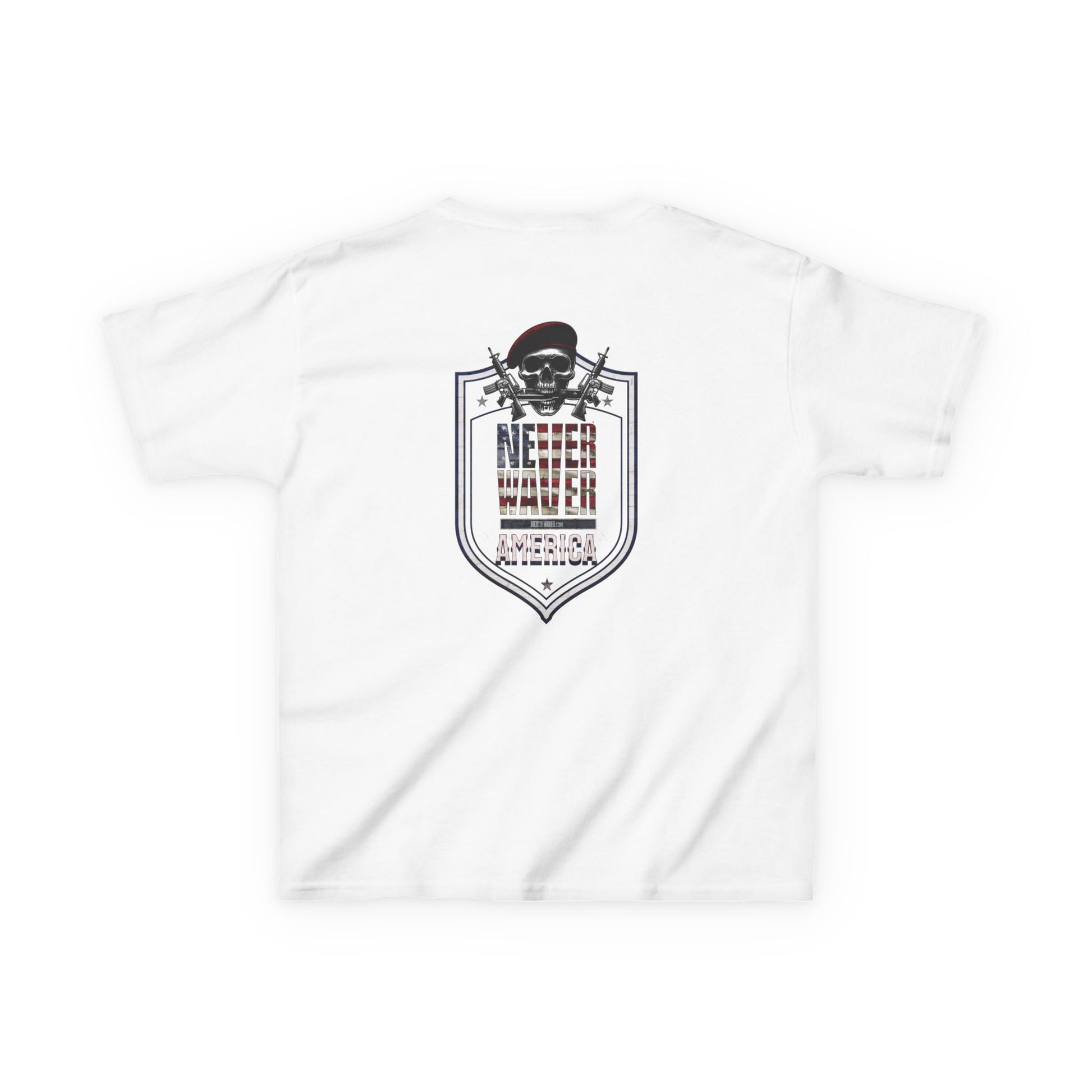 Patriotic Kids Heavy Cotton Tee - 'America Never Waver' USA Graphic Tee - Never Waver