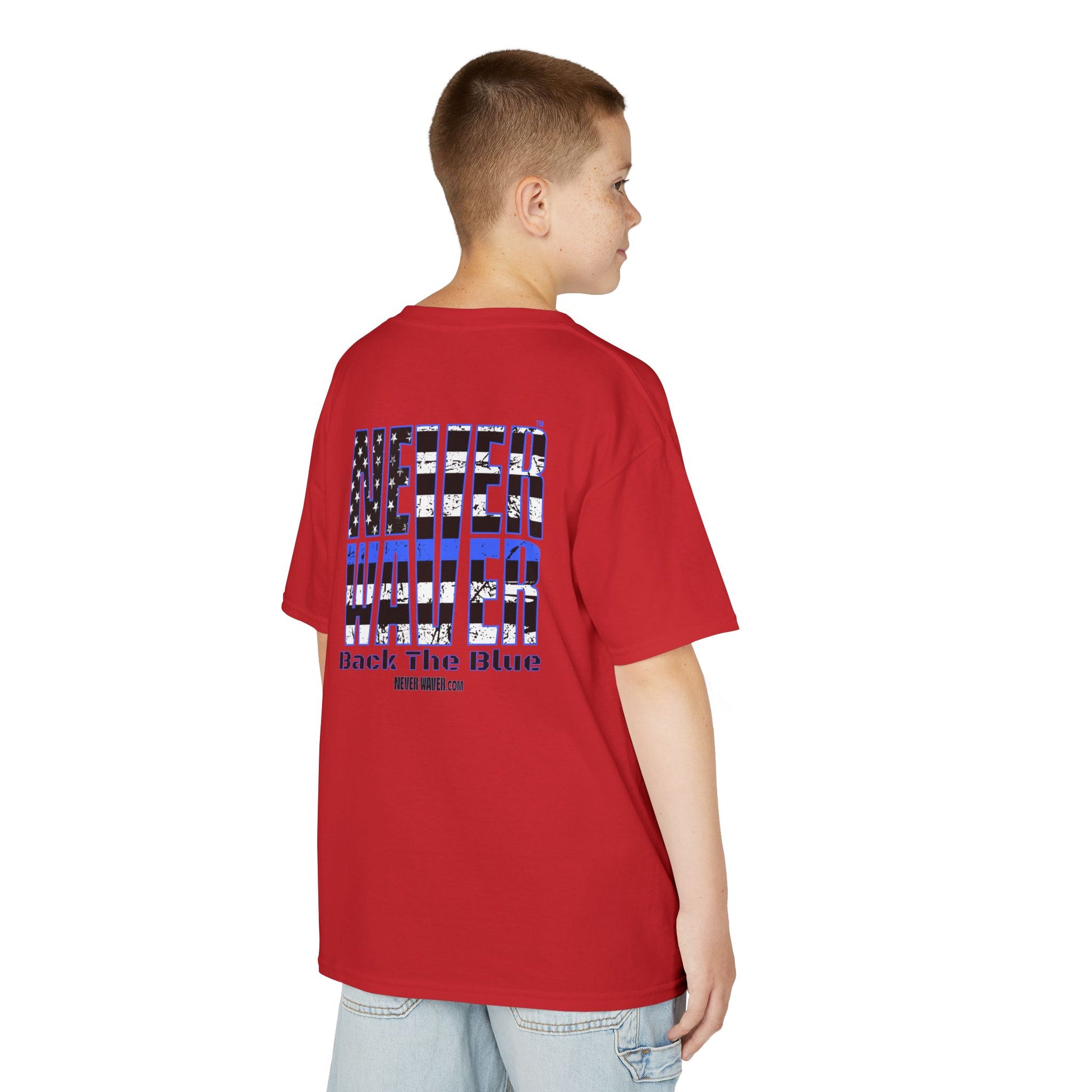 Never Waver Back The Blue  Kids Heavy Cotton™ Tee - Never Waver