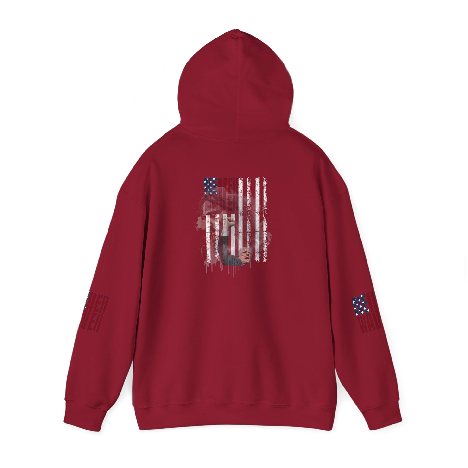 Unisex Heavy Blend™ Hooded Sweatshirt - Stylish Comfort with 'Never Waver Trump Fist Pump W Jesus  Protection' Design - Never Waver