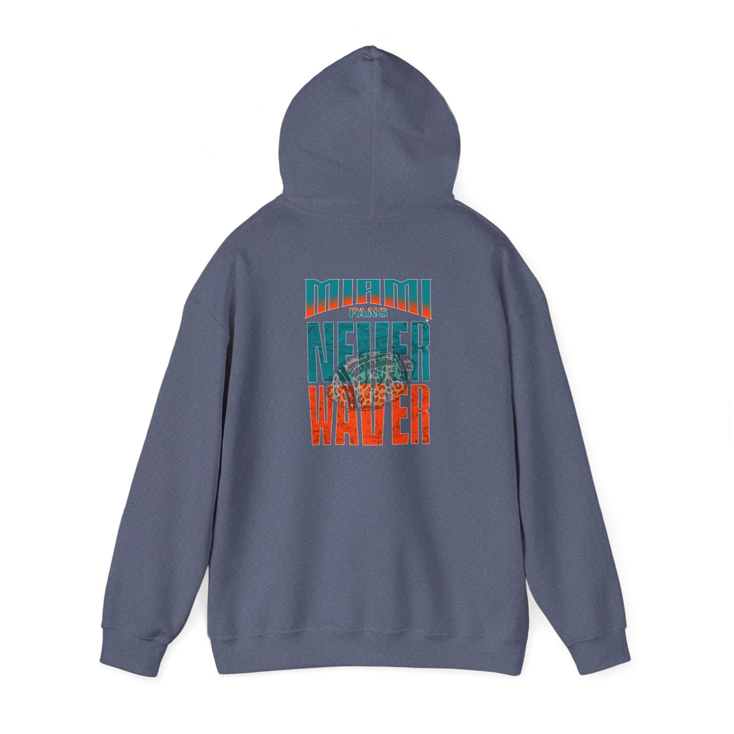 Unisex Heavy Blend™ Hooded Sweatshirt -Miami Fans  NEVER WAVER w Leopard Football | Cozy Streetwear for Every Day - Never Waver
