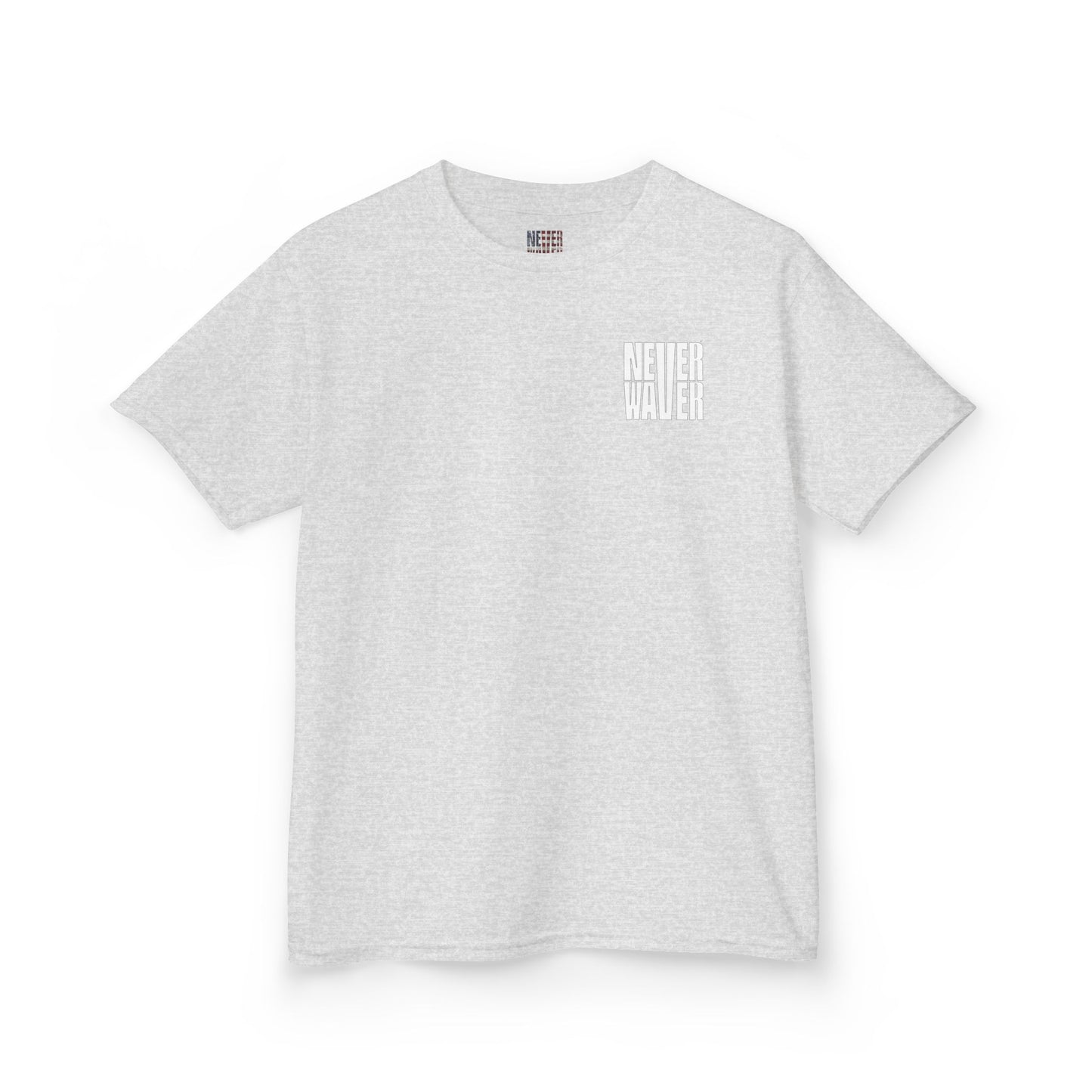 Kids Golf Tee -Never Waver” Jesus a bold, eye-catching design that reflects a steadfast faith and confidence in Christ. - Never Waver